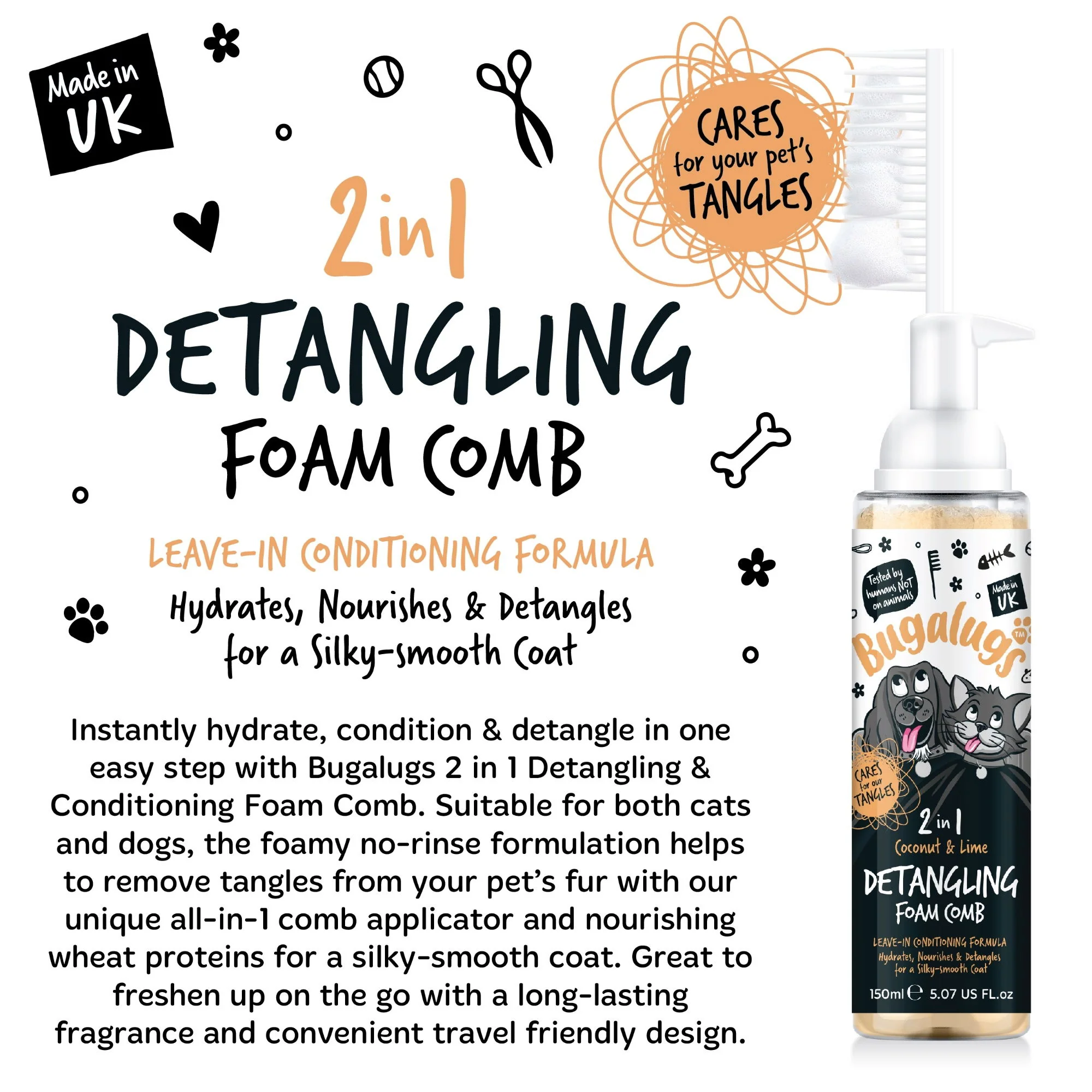 2 in 1 Detangle & Conditioning Foam Comb Coconut & Lime 150ml - Image 2