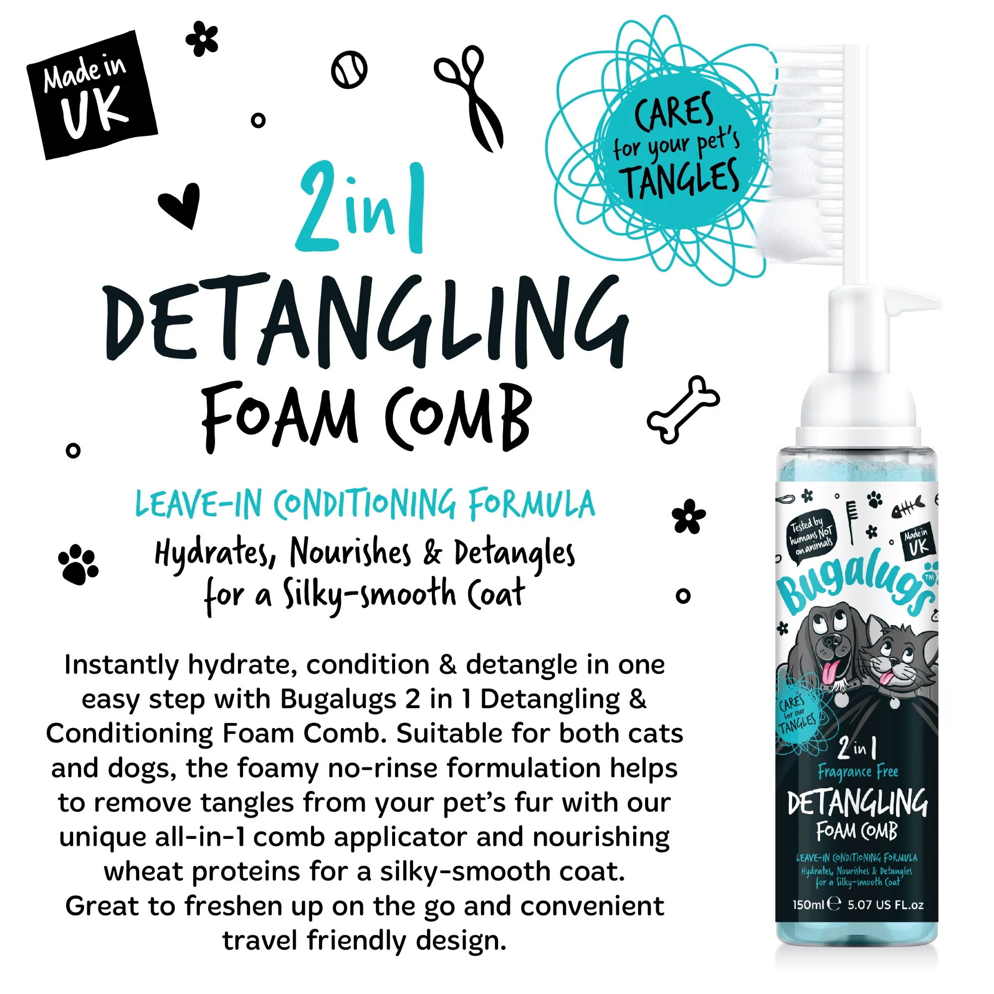2 in 1 Detangle & Conditioning Foam Comb Fragrance Free 150ml - Image 2
