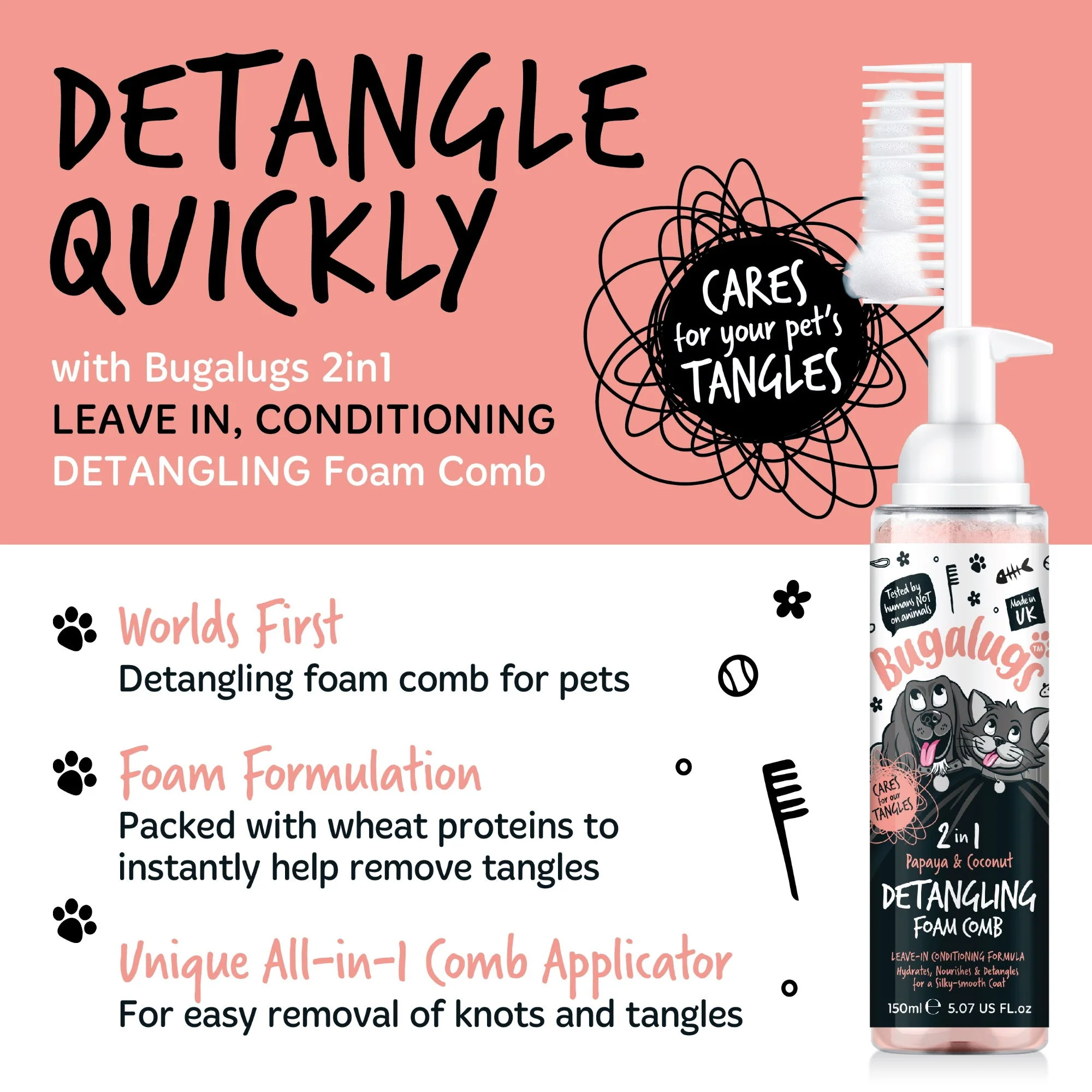 2 in 1 Detangle & Conditioning Foam Comb Papaya & Coconut 150ml - Image 3