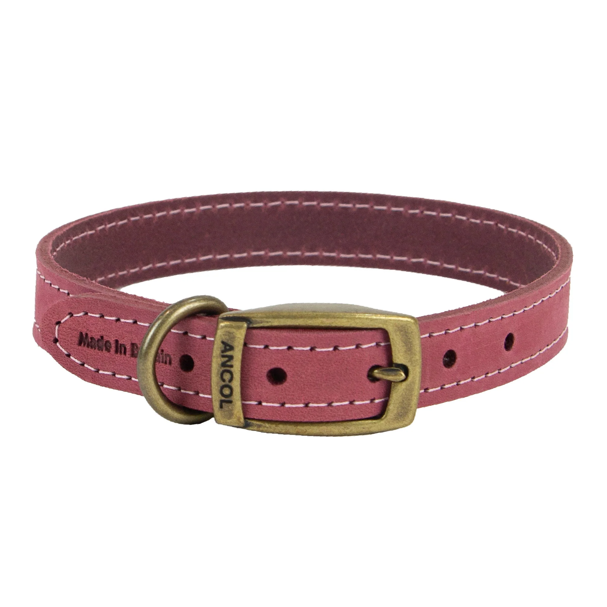 Ancol Timberwolf Leather Collar Raspberry 28-36cm Size 3