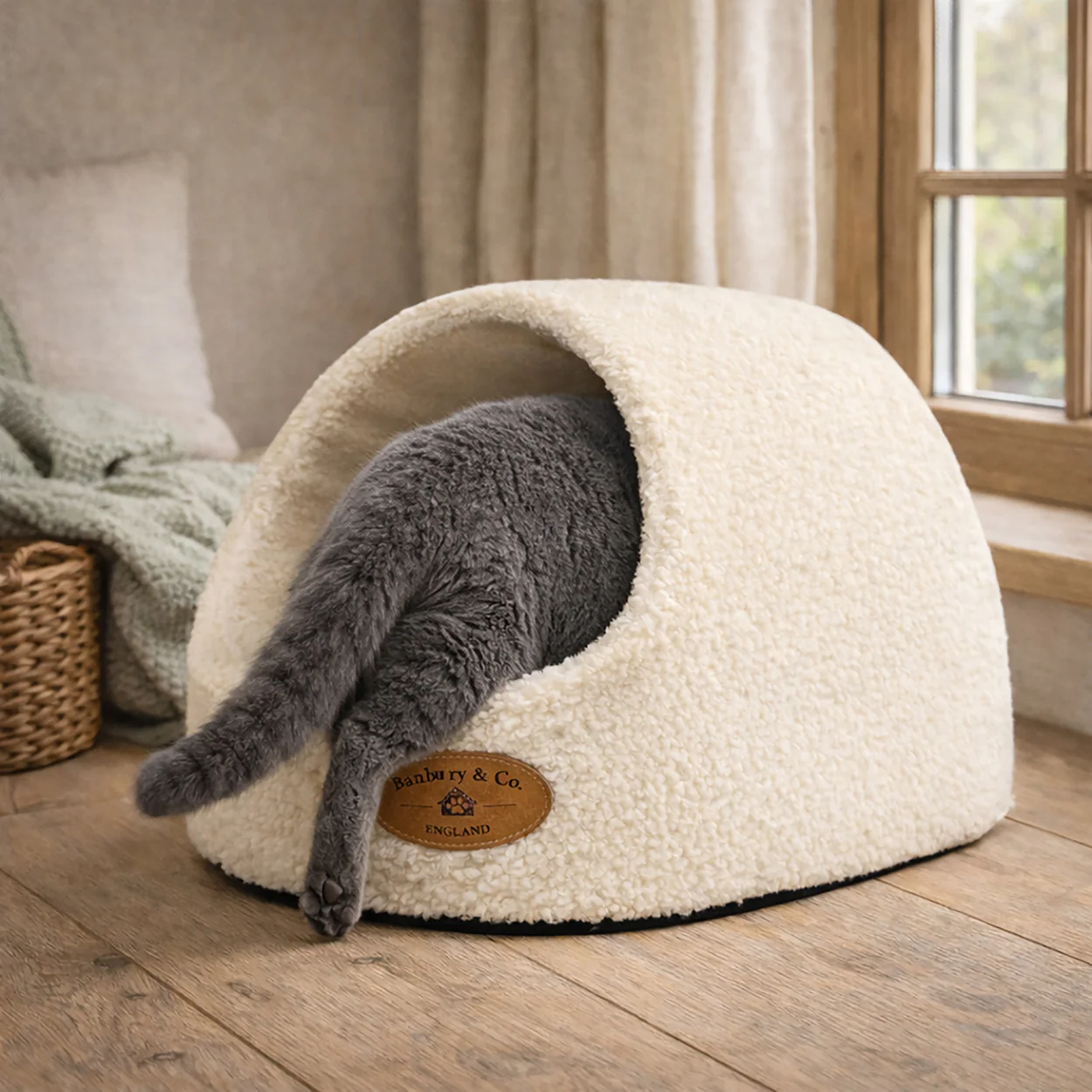Banbury & Co Rural Retreats Almond Teddy Boucle Cat Igloo - Image 3