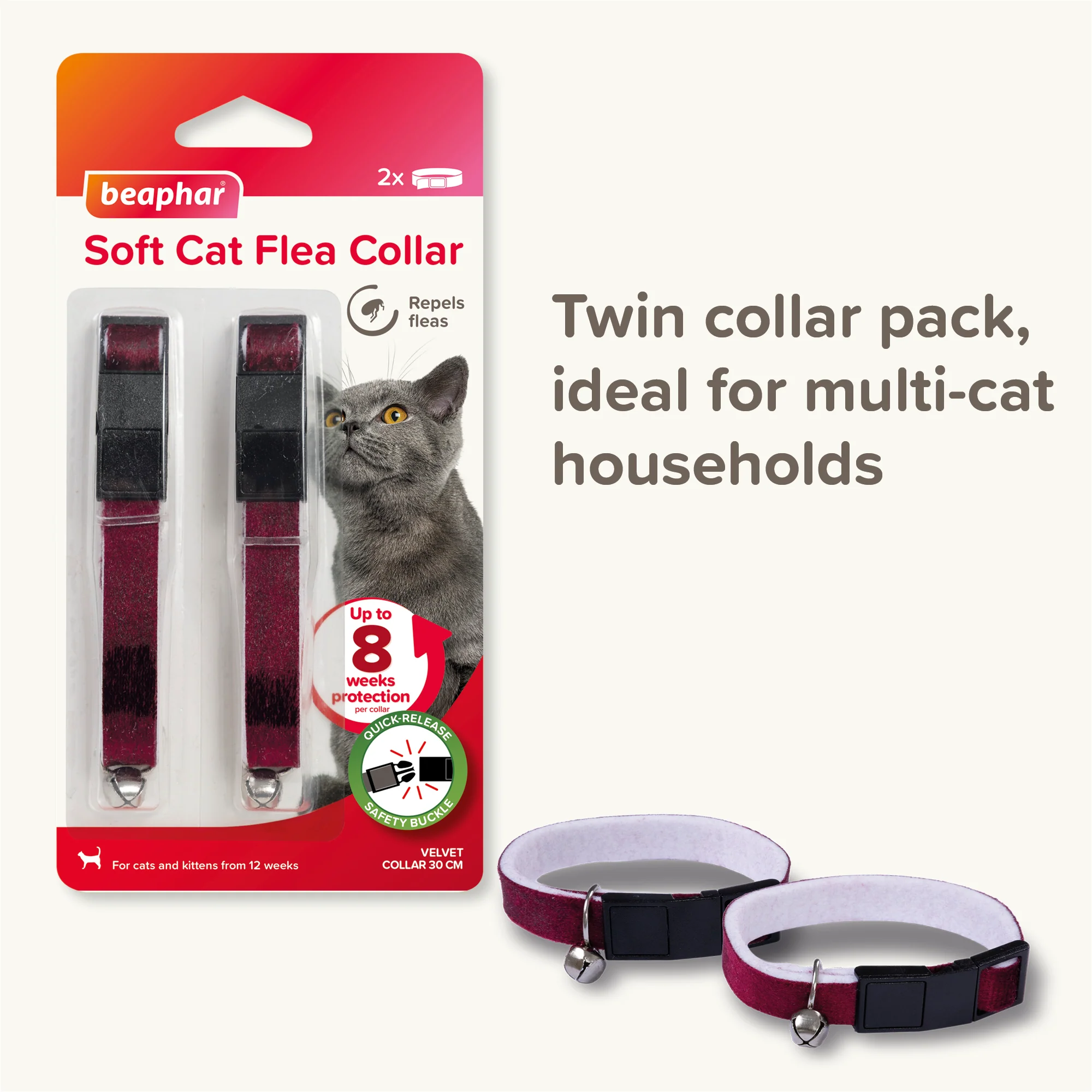 Beaphar Soft Velvet Flea Collar for Cats – Twin Pack 30cm - Image 3