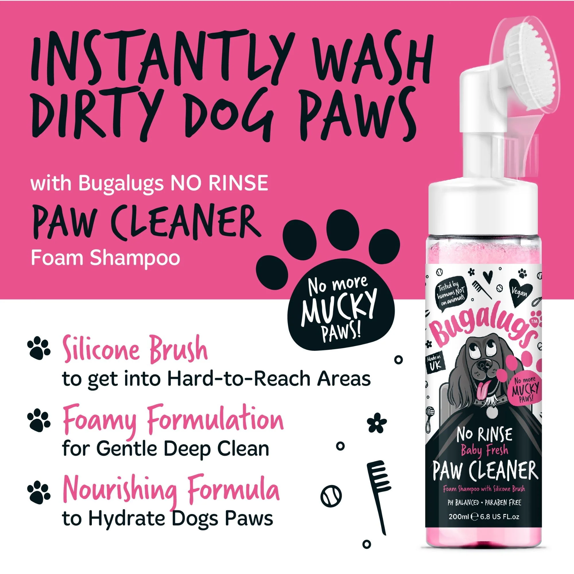 Bugalugs Paw Cleaner Foam Shampoo 200ml Baby Fresh - Image 2