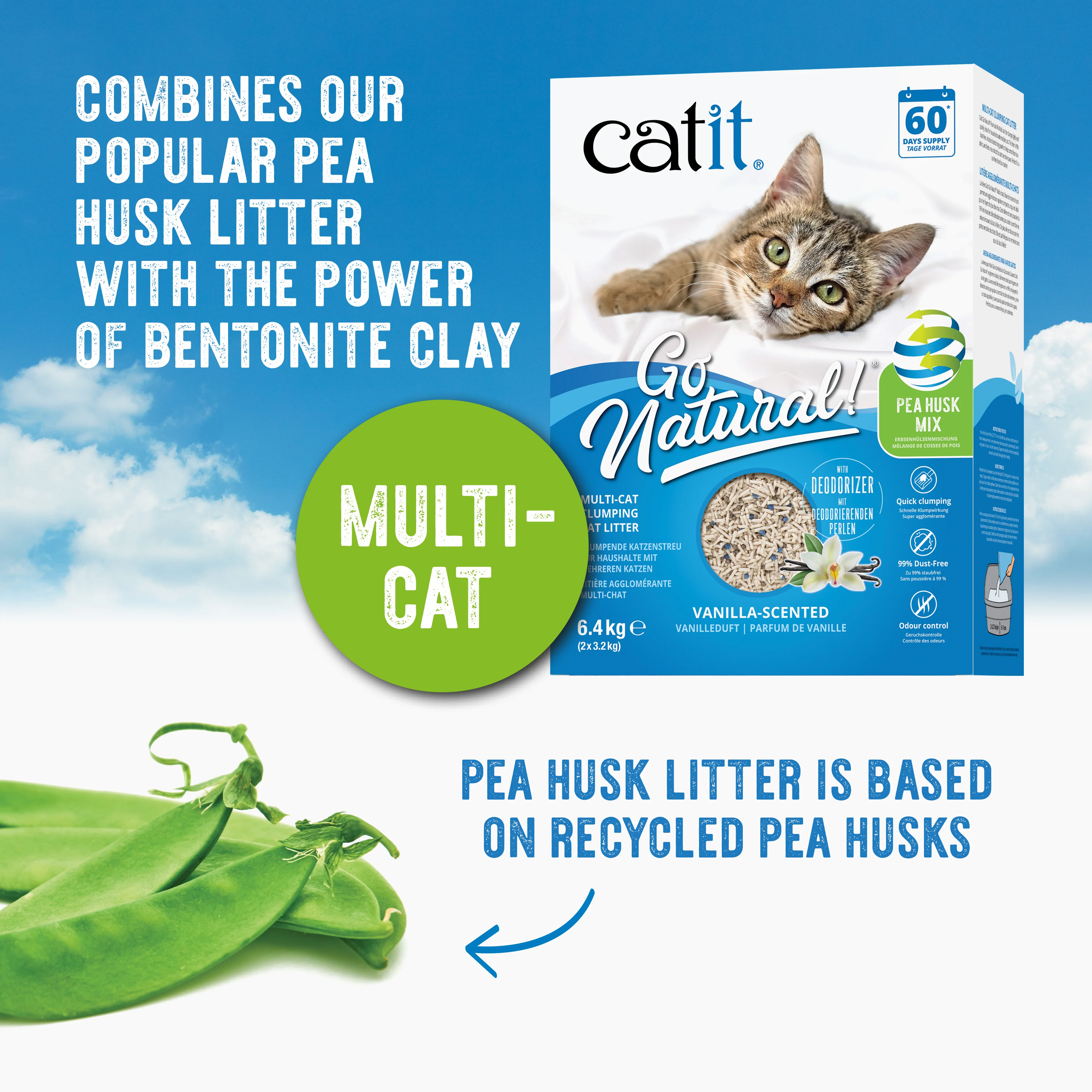 Catit Go Natural Pea Husk Litter Mix Vanilla 6.4kg - Image 2