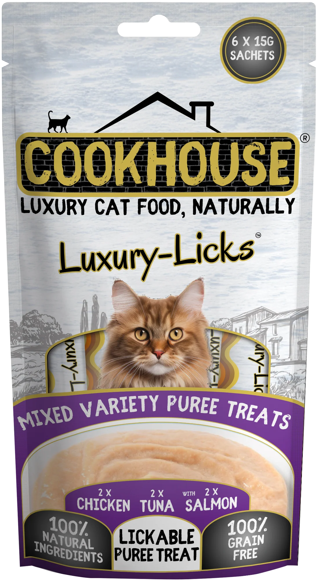 COOKHOUSE Luxury Cat Treats - Luxury Licks Puree - Mixed Variety