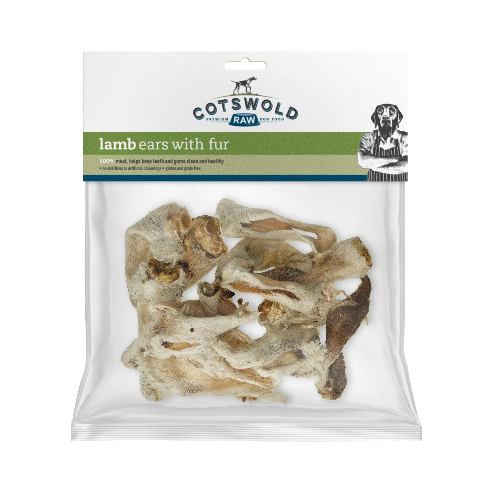 Cotswold Raw Natural Dried Treat Lamb Ears with Fur 150g