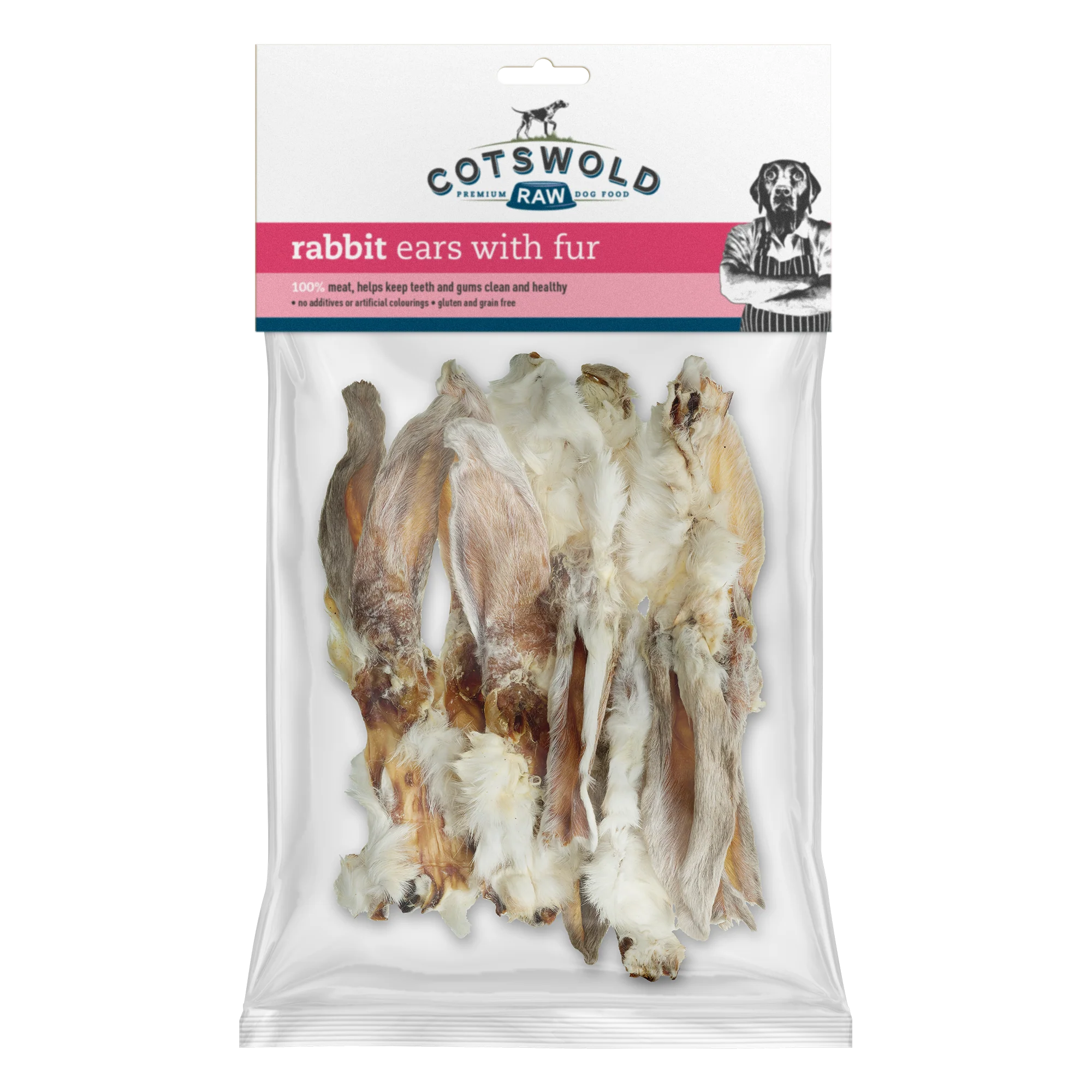 Cotswold Raw Natural Dried Treat Rabbit Ears with Fur 100g