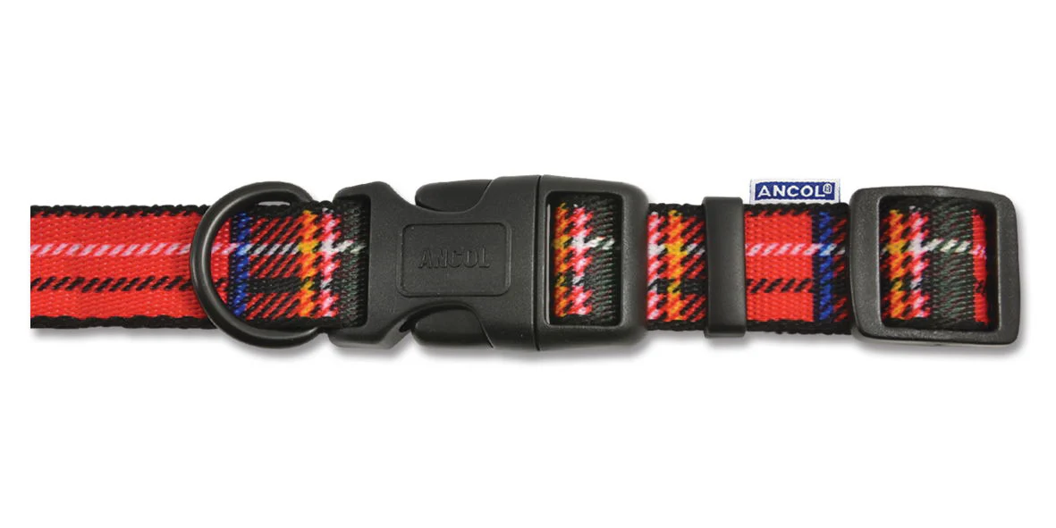 Fashion Nylon Adjustable Collar Tartan Red 20-30cm
