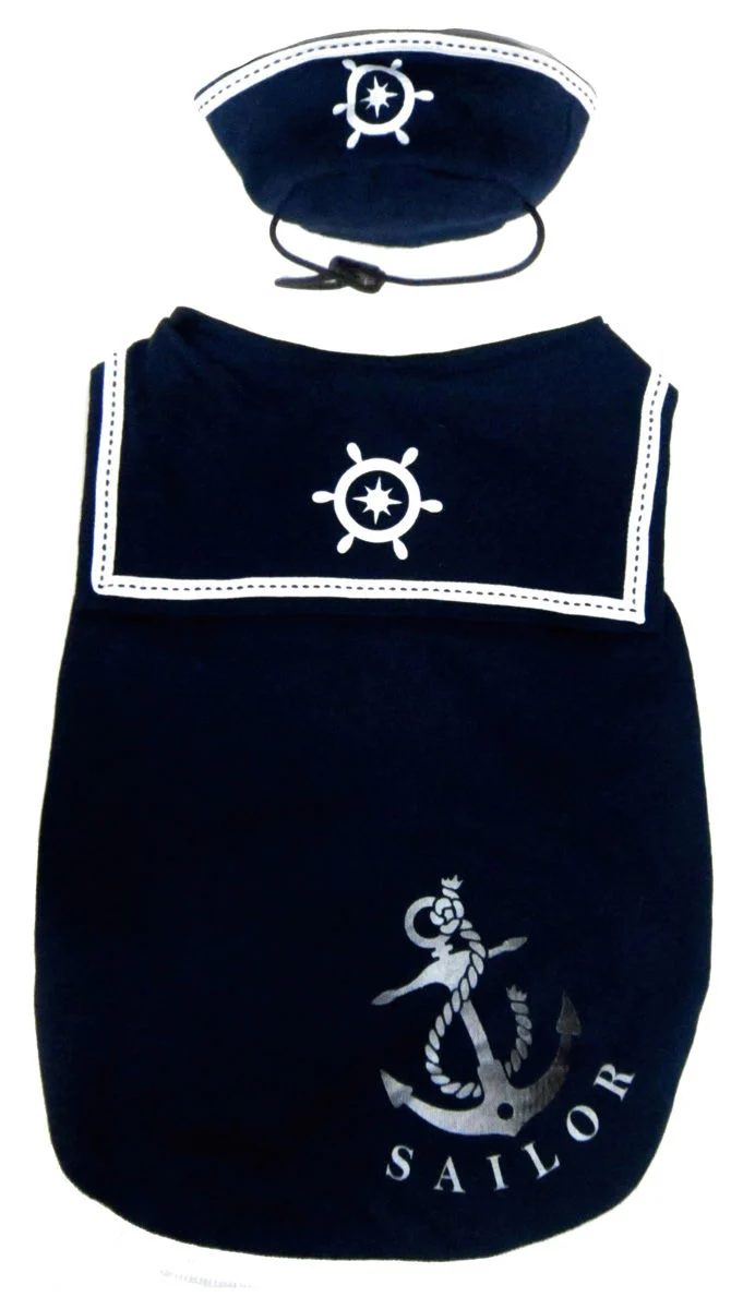 Happy Puppy Sailor Shirt With Hat Navy Blue Medium