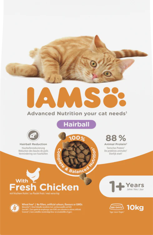 IAMS Advanced Nutrition Hairball Cat Food with Fresh Chicken 10kg