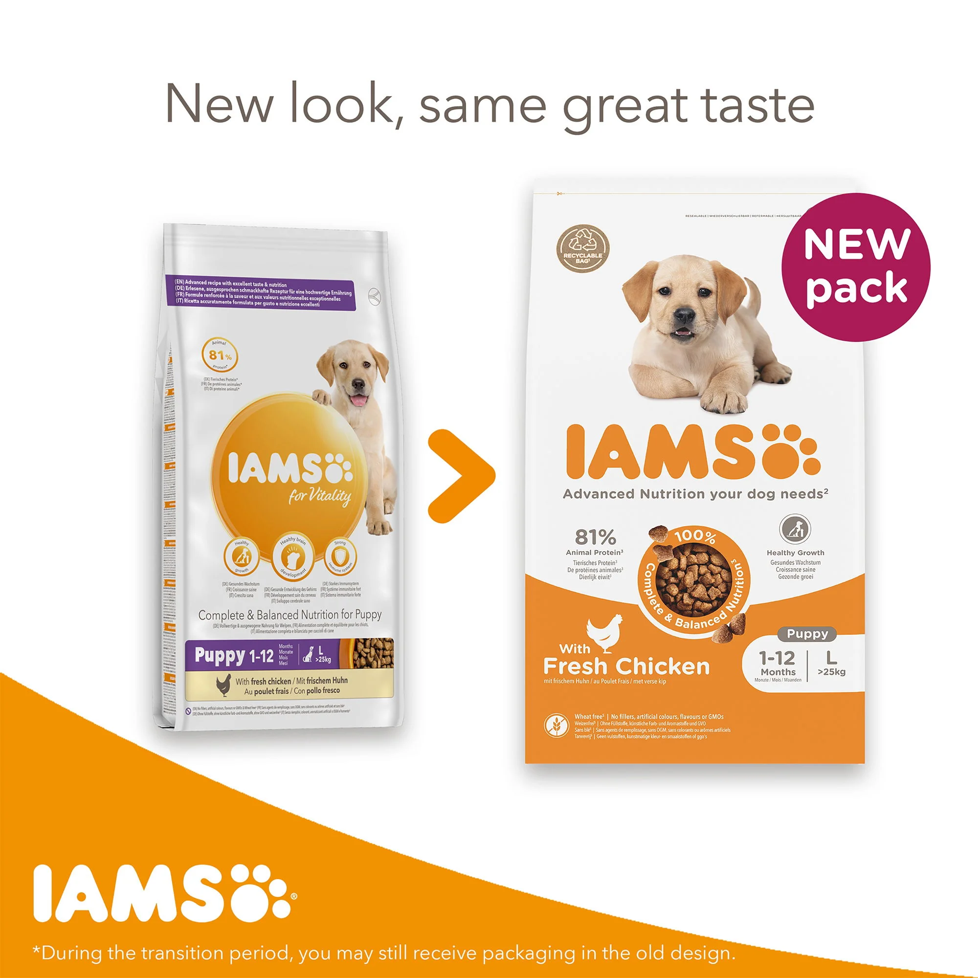 Iams Vitality Puppy Large Dog With Fresh Chicken 2kg - Image 3