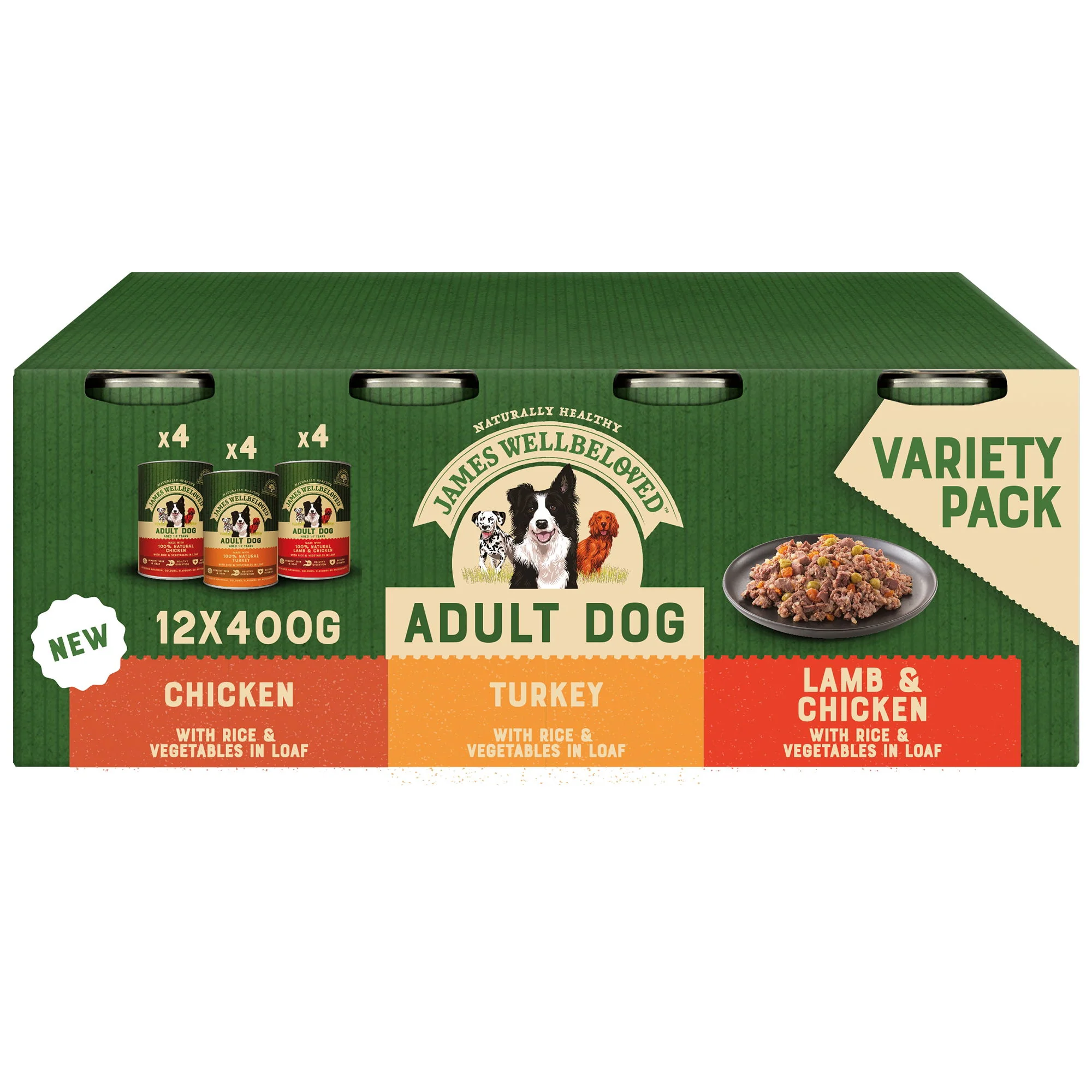 James Wellbeloved Adult Wet Dog Food Tins Turkey Lamb & Chicken in Loaf 12 x 400g - Image 2