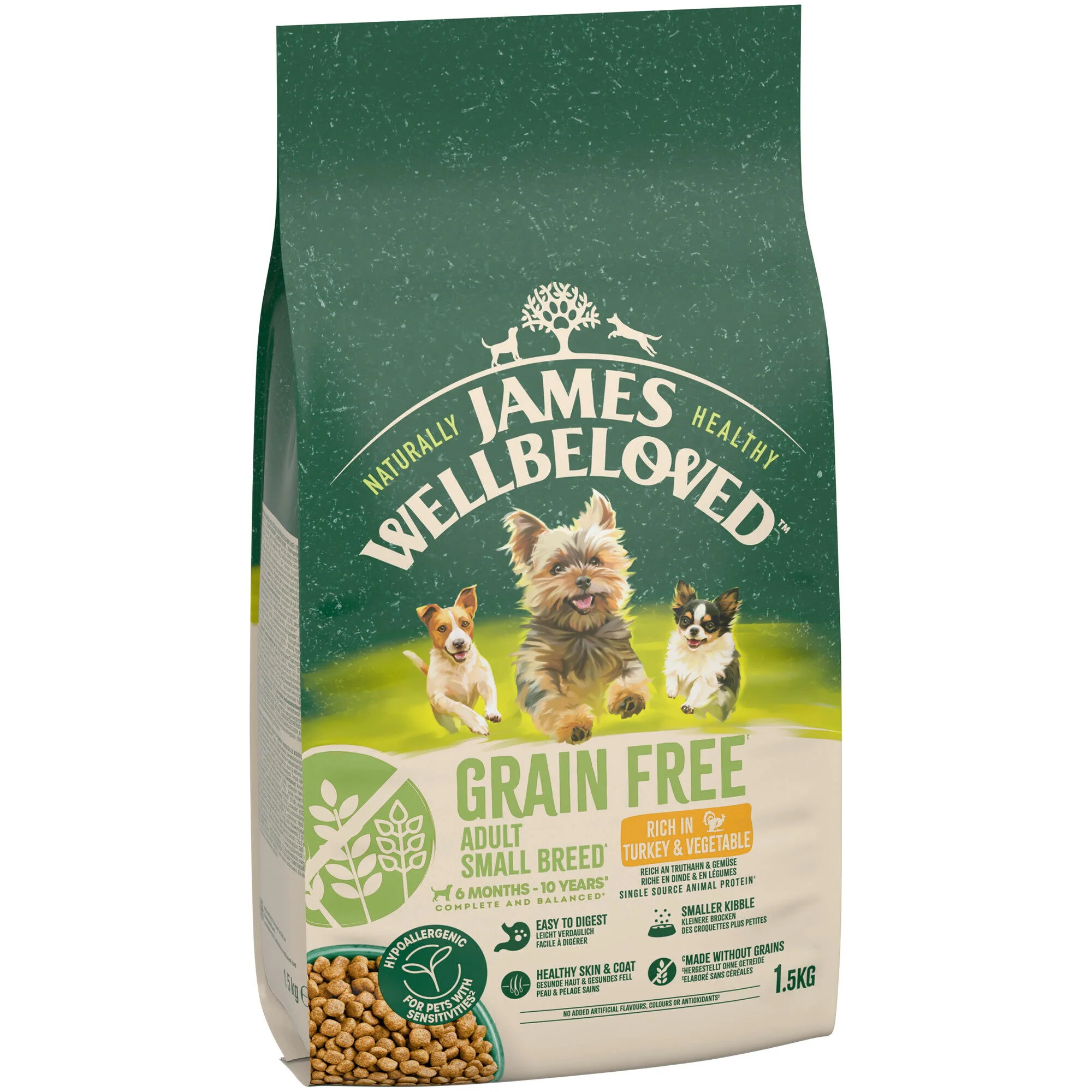 James Wellbeloved Dry Dog Grain Free Adult Small Breed Turkey & Veg 1.5kg