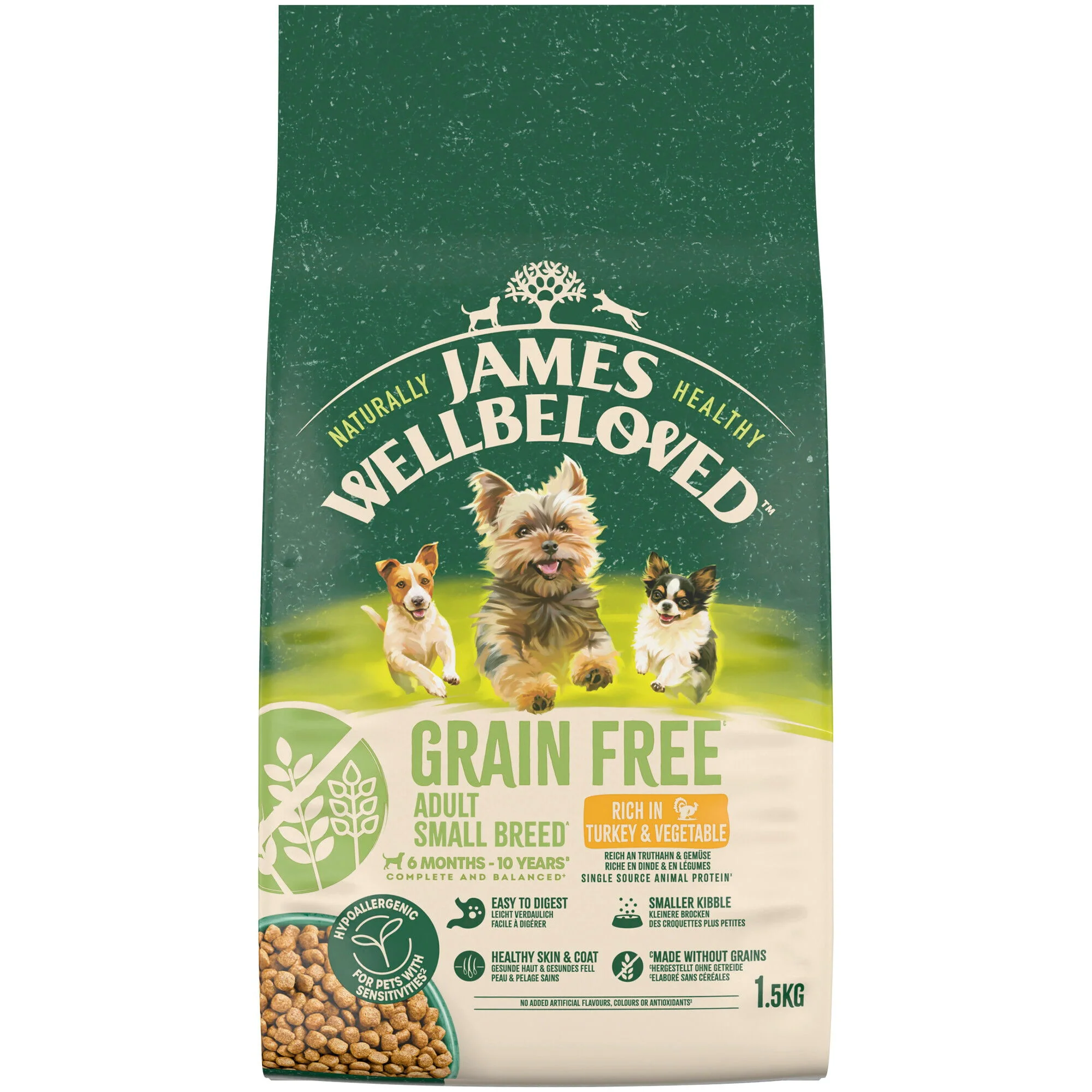 James Wellbeloved Dry Dog Grain Free Adult Small Breed Turkey & Veg 1.5kg - Image 2