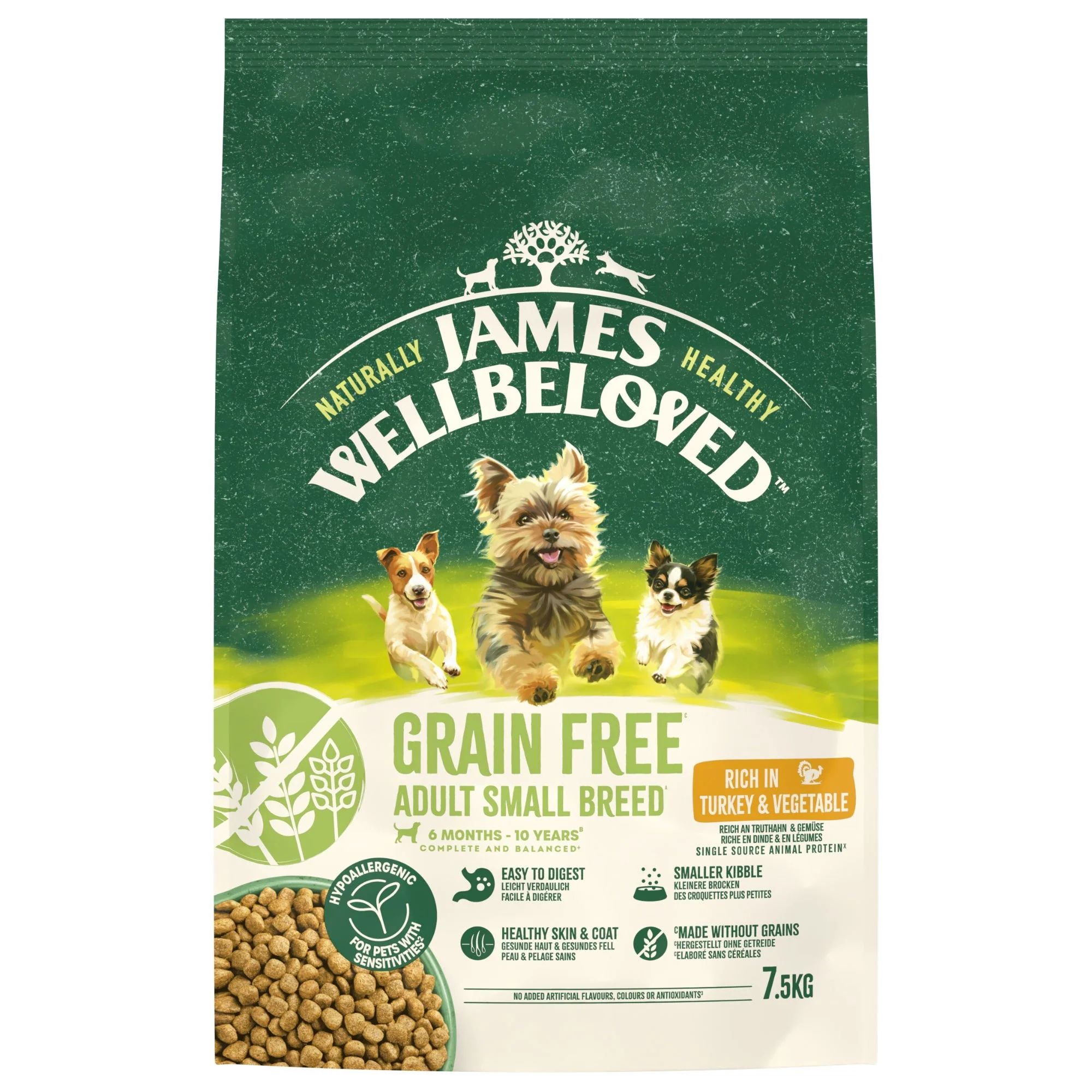 James Wellbeloved Dry Dog Grain Free Adult Small Breed Turkey & Veg 7.5kg - Image 2