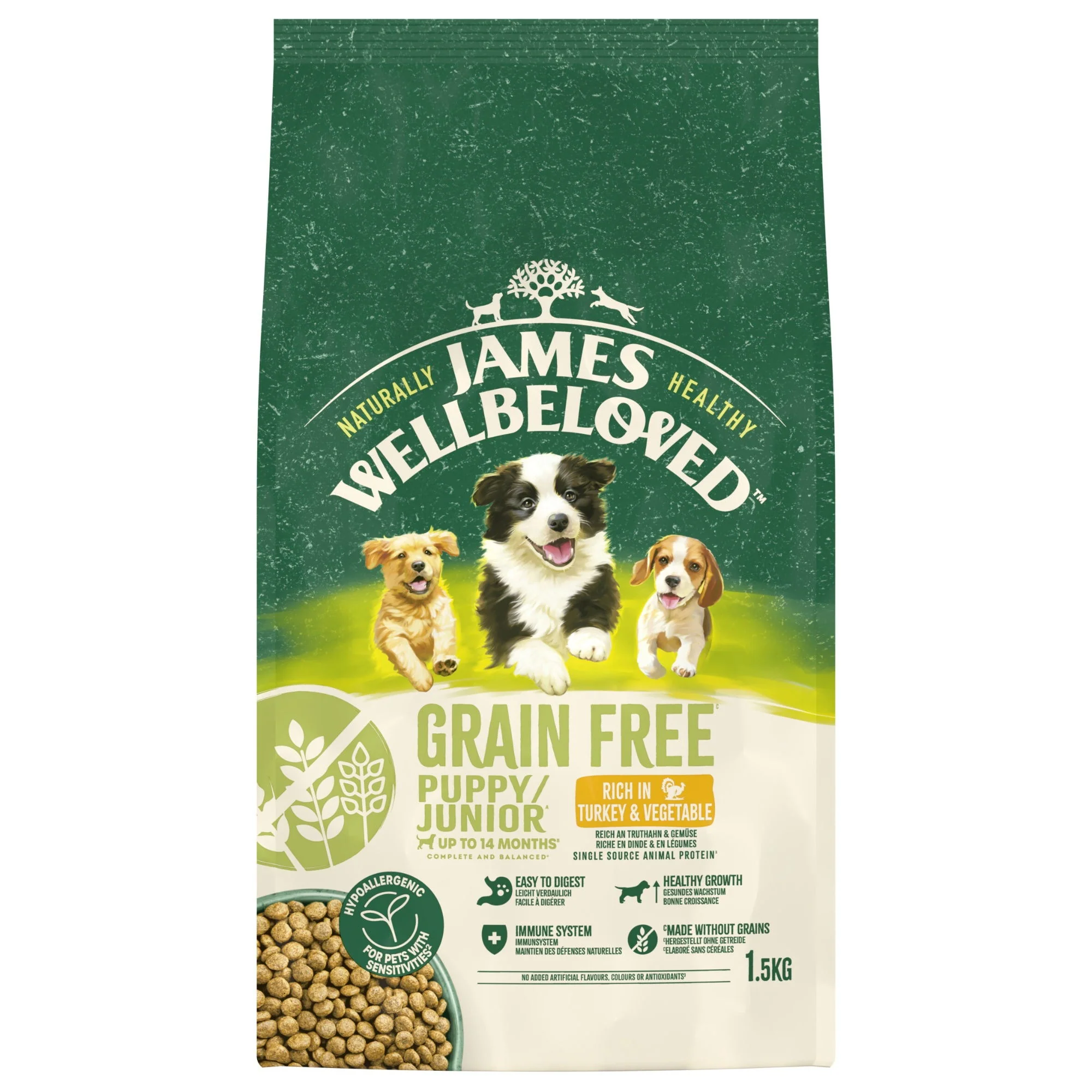 James Wellbeloved Dry Dog Grain Free Puppy / Junior Turkey & Veg 1.5kg - Image 2