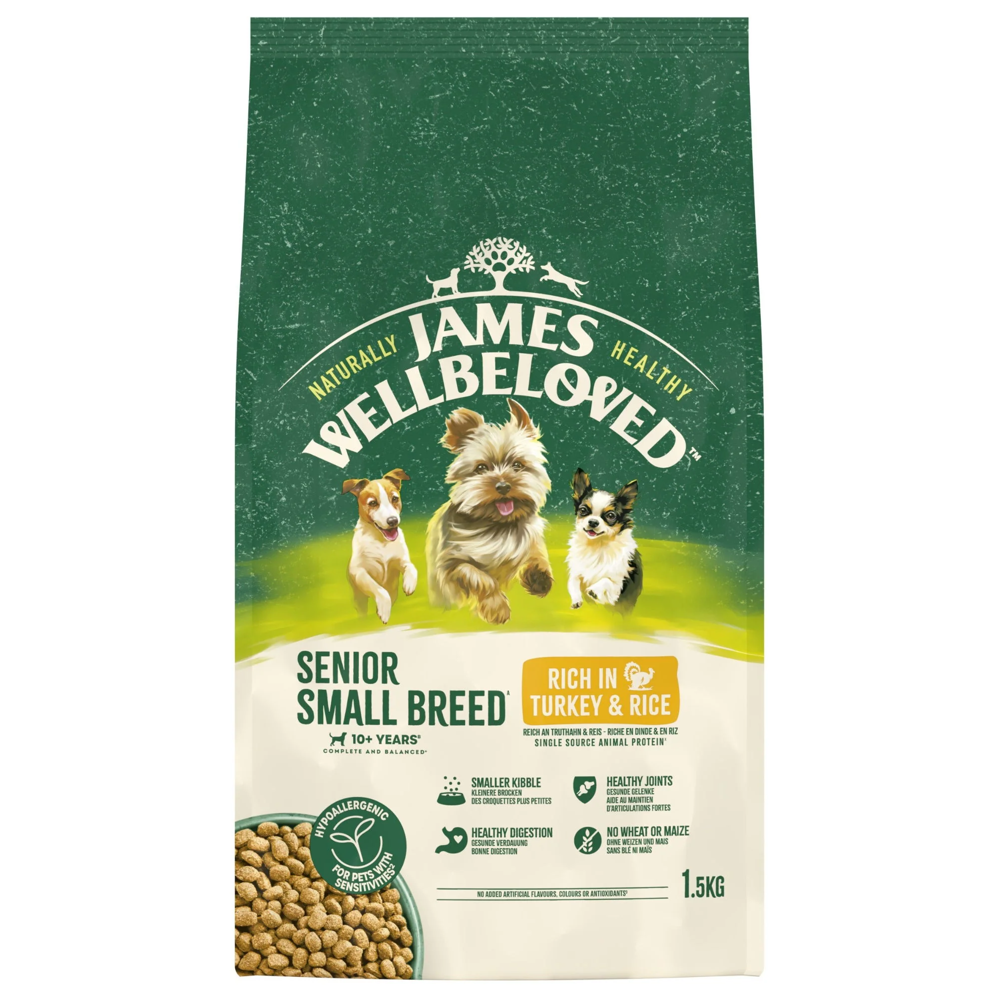 James Wellbeloved Dry Dog Senior Small Breed Turkey & Rice 1.5kg - Image 2