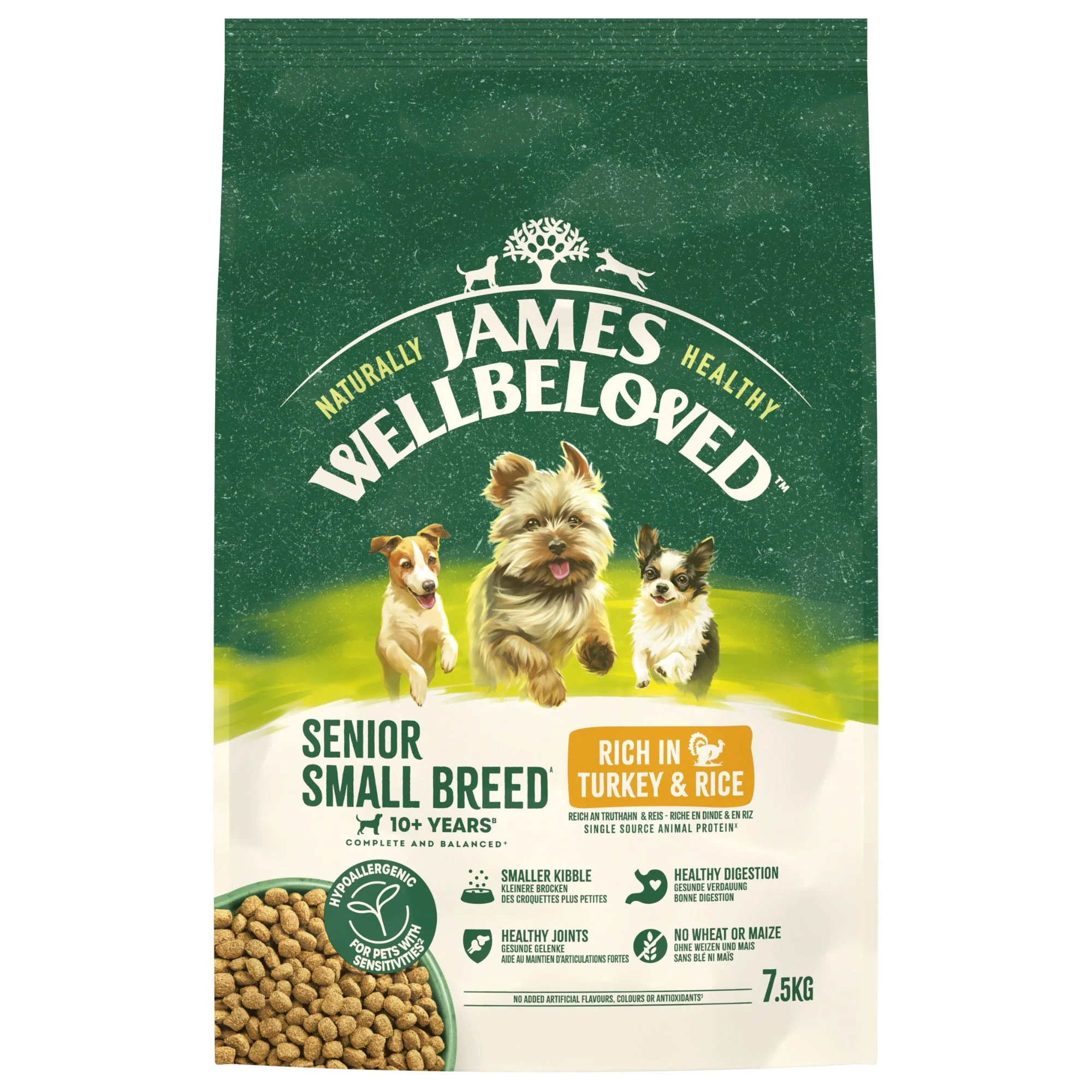 James Wellbeloved Dry Dog Senior Small Breed Turkey & Rice 7.5kg - Image 2
