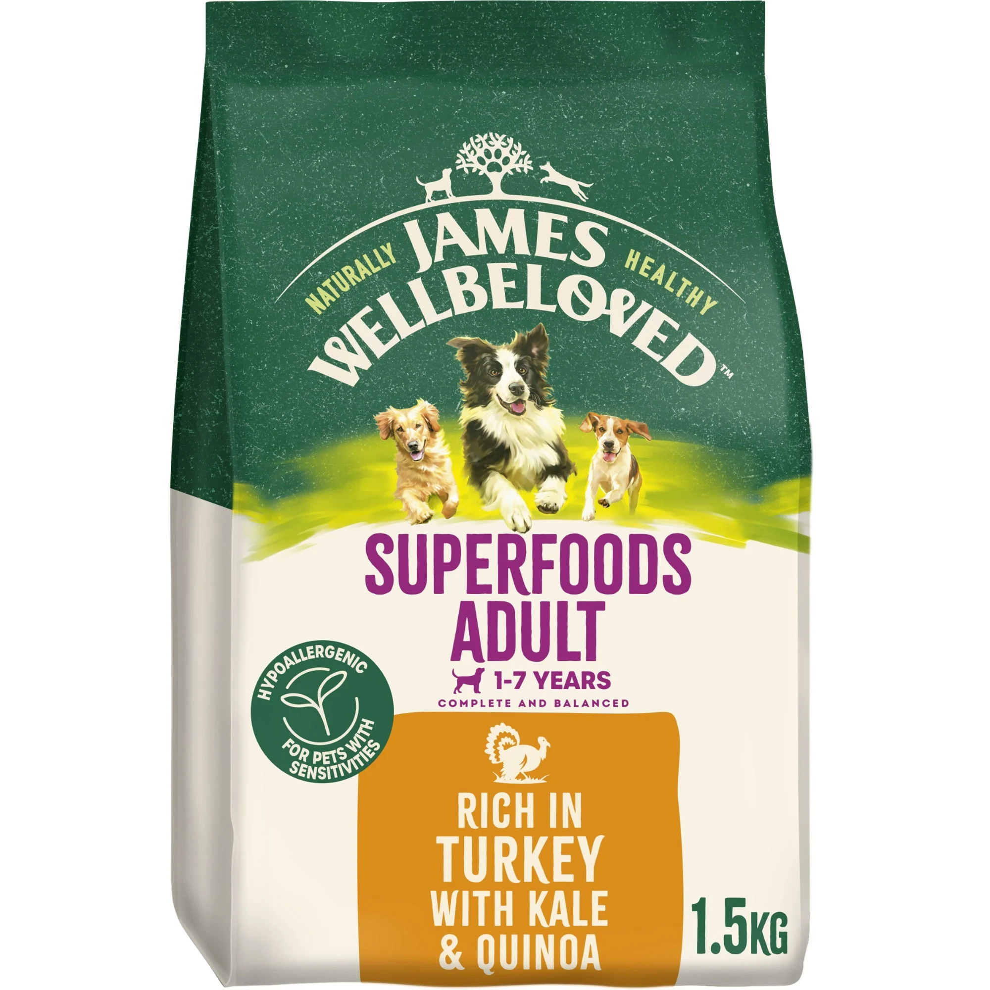 James Wellbeloved Dry Dog Superfoods Adult Turkey with Kale & Quinoa 1.5kg - Image 2