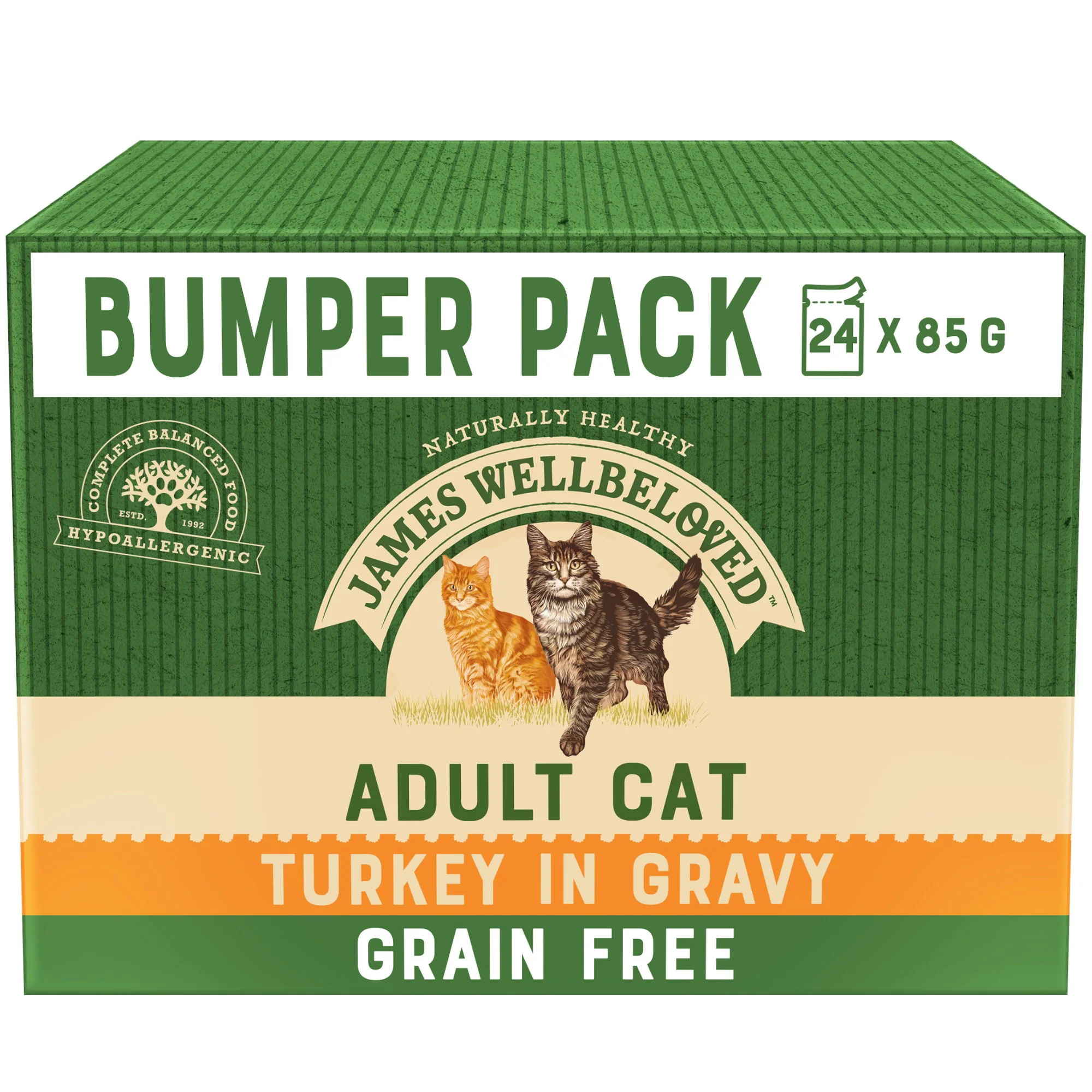 James Wellbeloved Grain Free Adult Cat Wet Food Pouch Turkey in Gravy 24x85g - Image 2