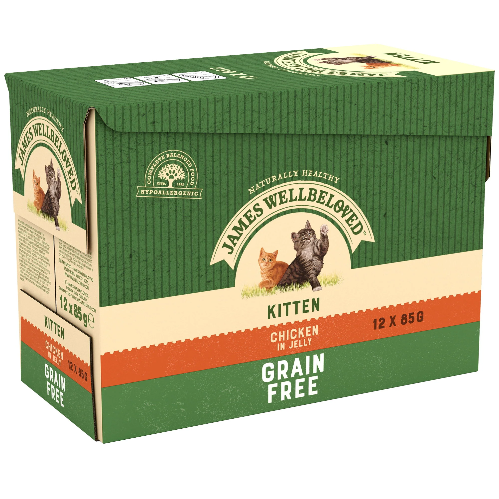 James Wellbeloved Grain Free Kitten Cat Wet Food Pouch Chicken in Jelly 12x85g