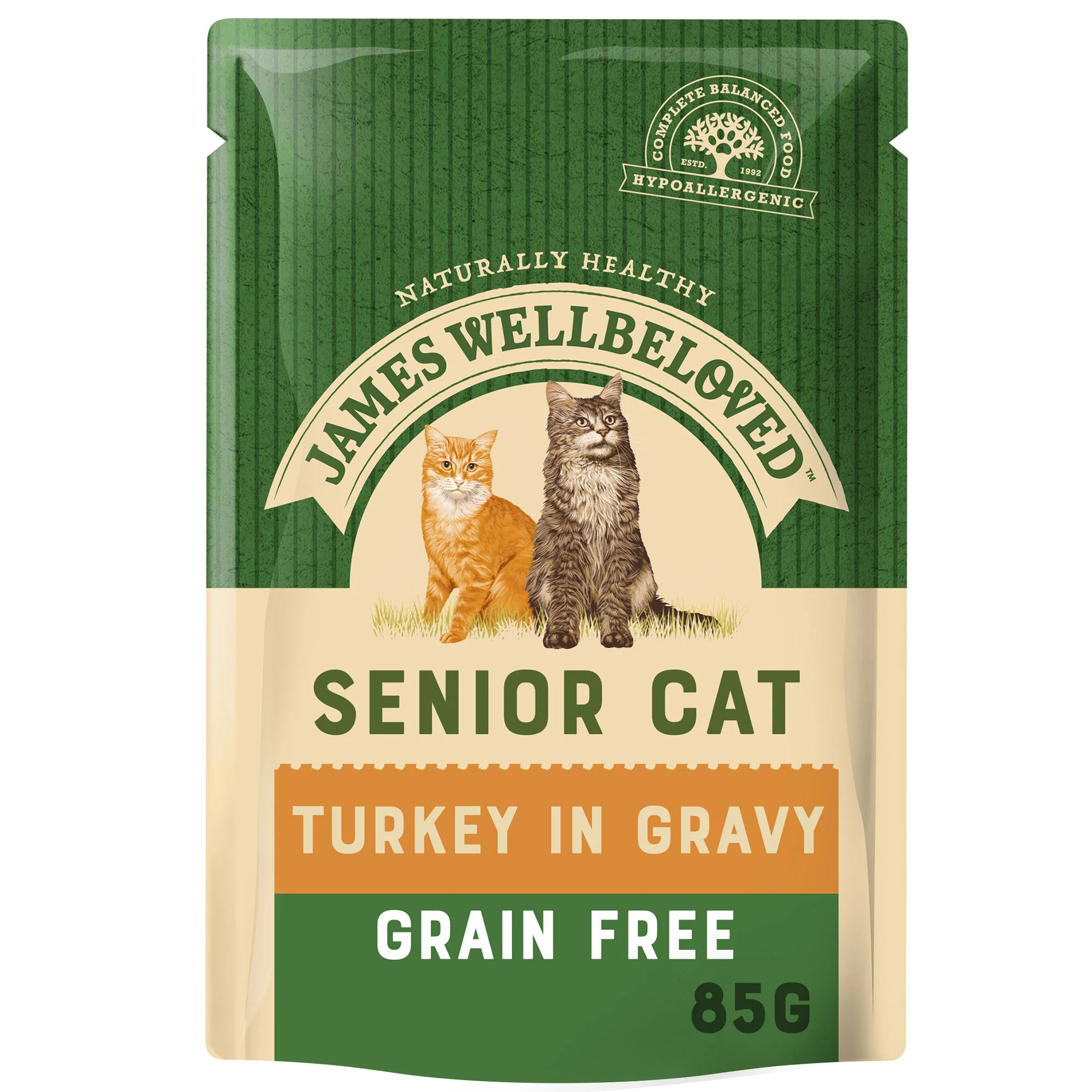 James Wellbeloved Grain Free Senior Cat Wet Food Pouch Turkey in Gravy 12x85g - Image 2