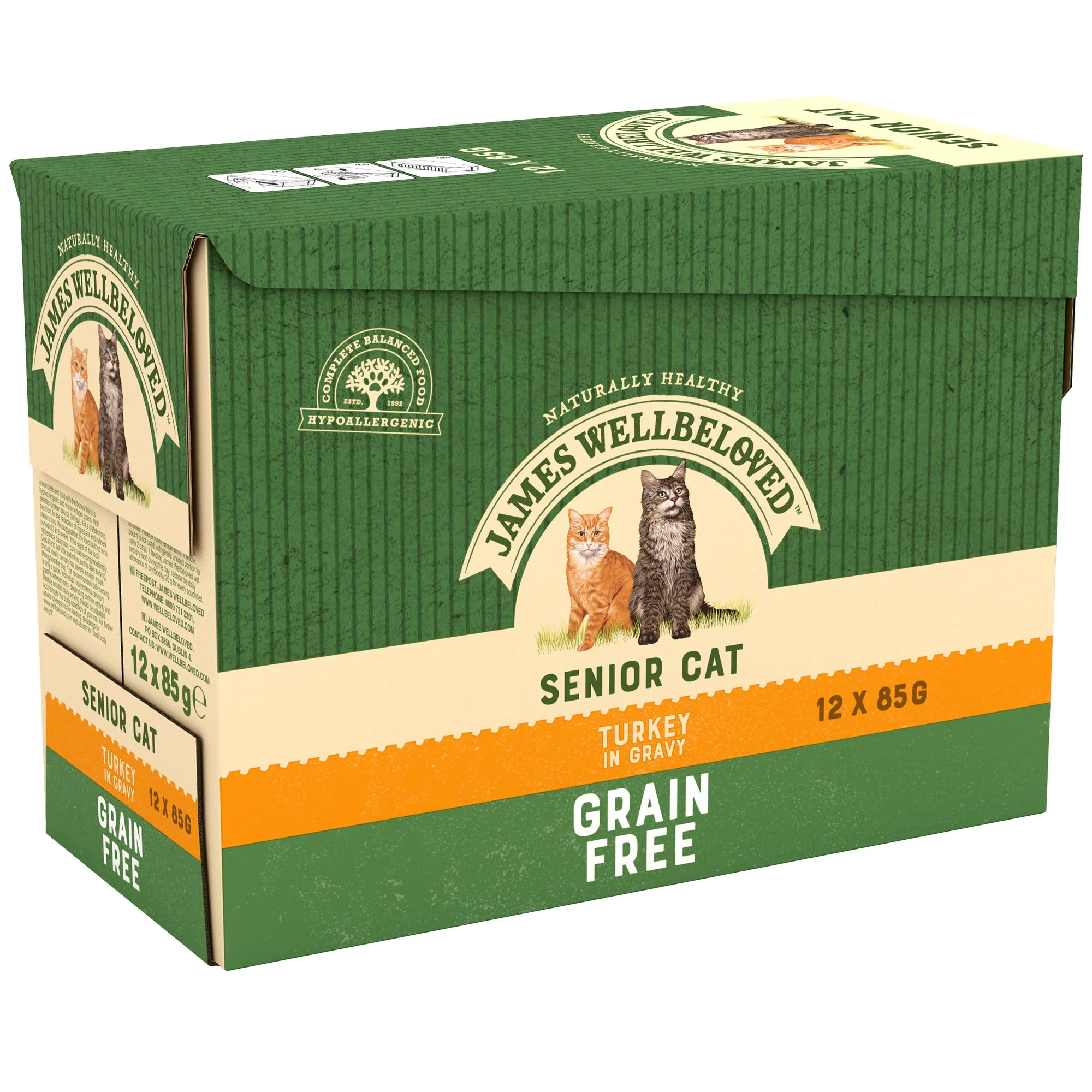 James Wellbeloved Grain Free Senior Wet Cat Food Turkey Gravy Pouch 12x85g