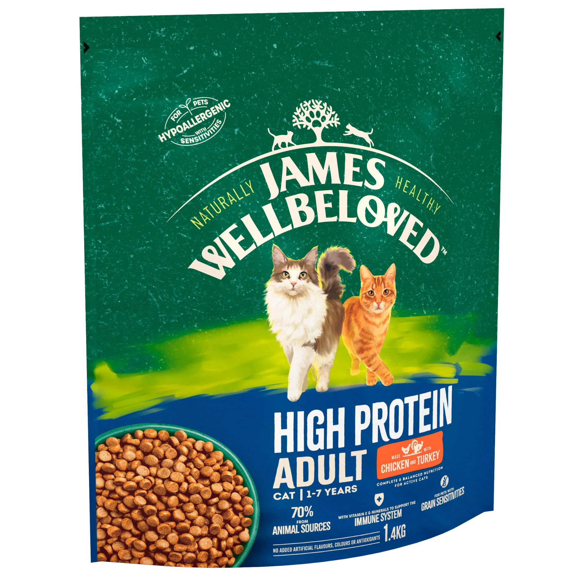 James Wellbeloved High Protein Grain Free Adult Dry Cat Food Chicken & Turkey 1.4kg