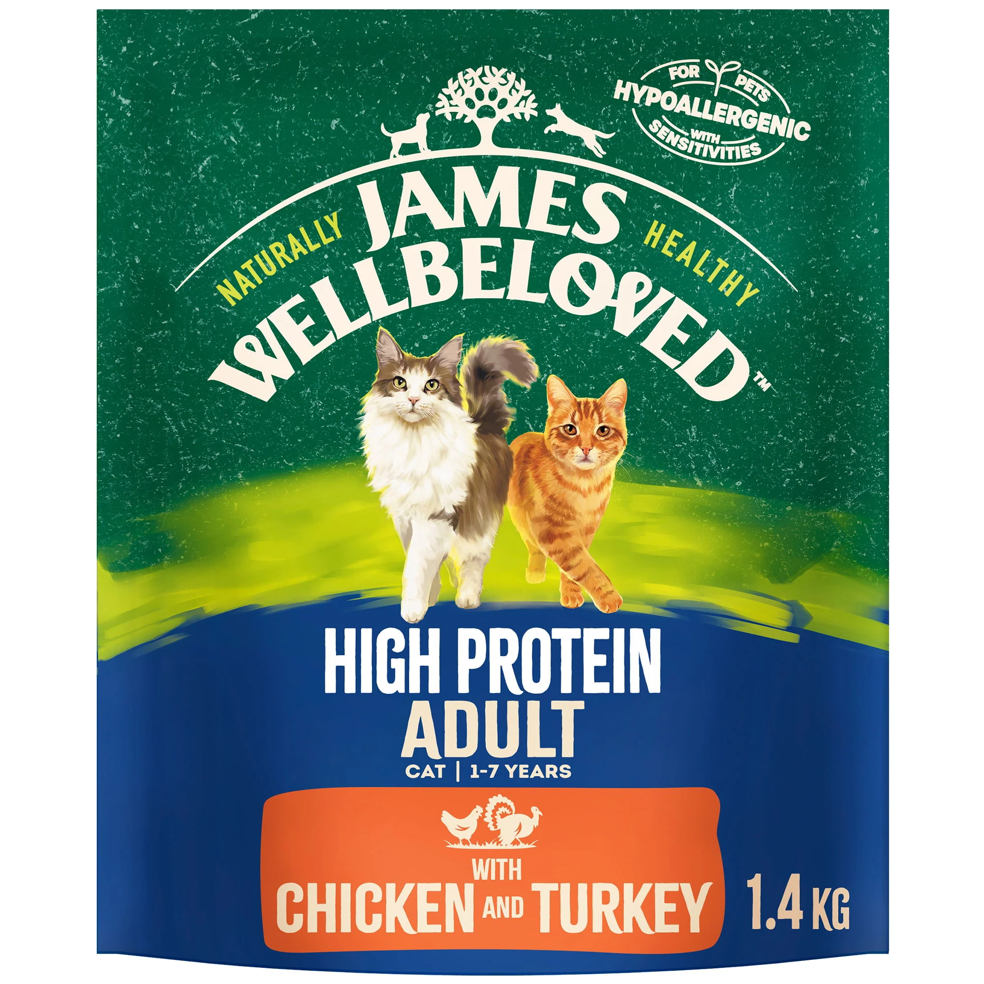 James Wellbeloved High Protein Grain Free Adult Dry Cat Food Chicken & Turkey 1.4kg - Image 2