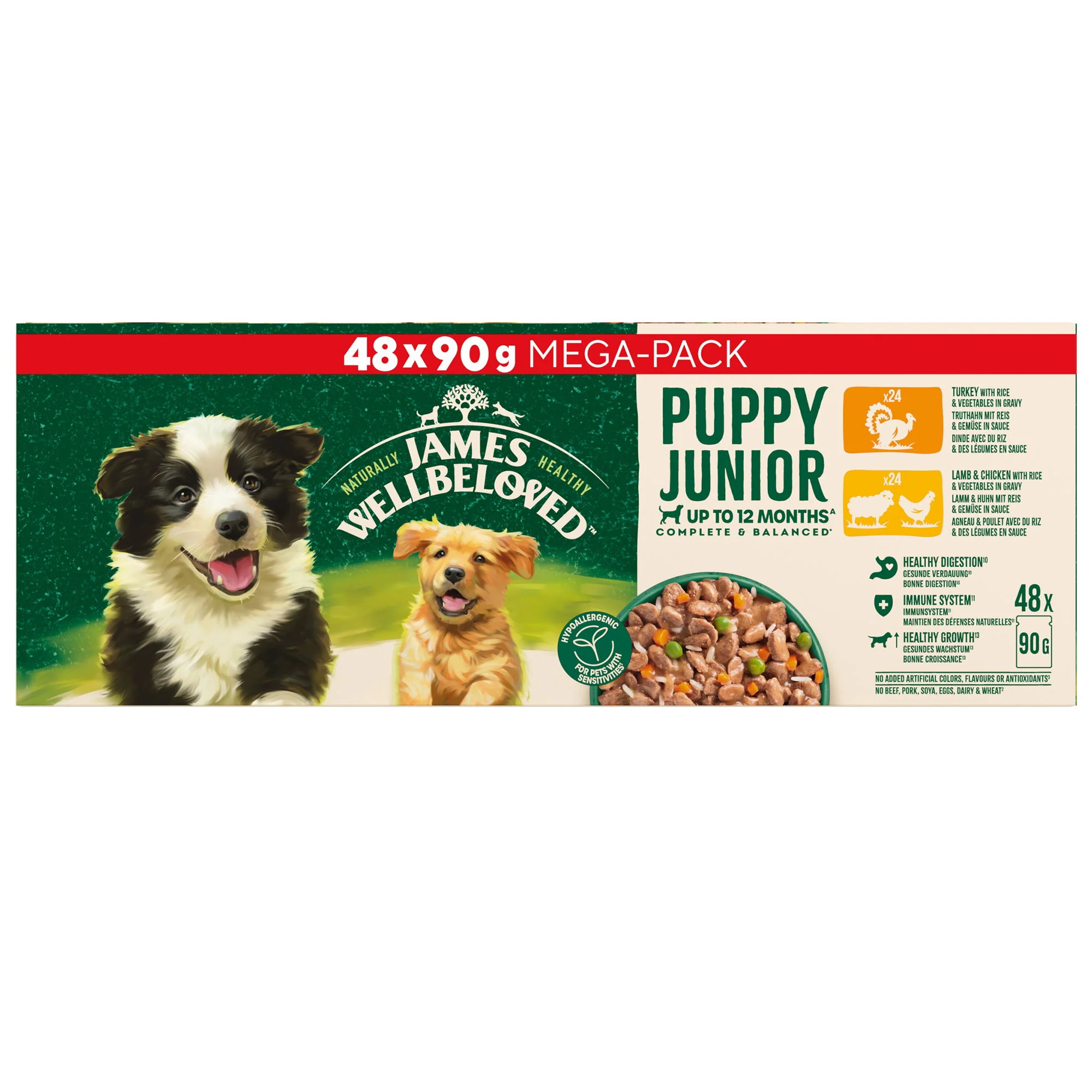 James Wellbeloved Puppy Wet Dog Food in Gravy Variety Pack Pouch 48x90g - Image 2