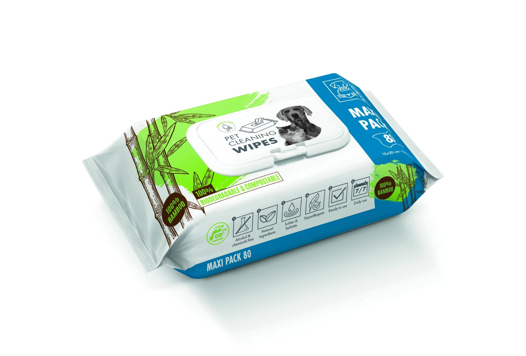 M-PETS Pet Cleaning Wipes Bamboo - Maxi Pack 20 X 15 Cm - 80