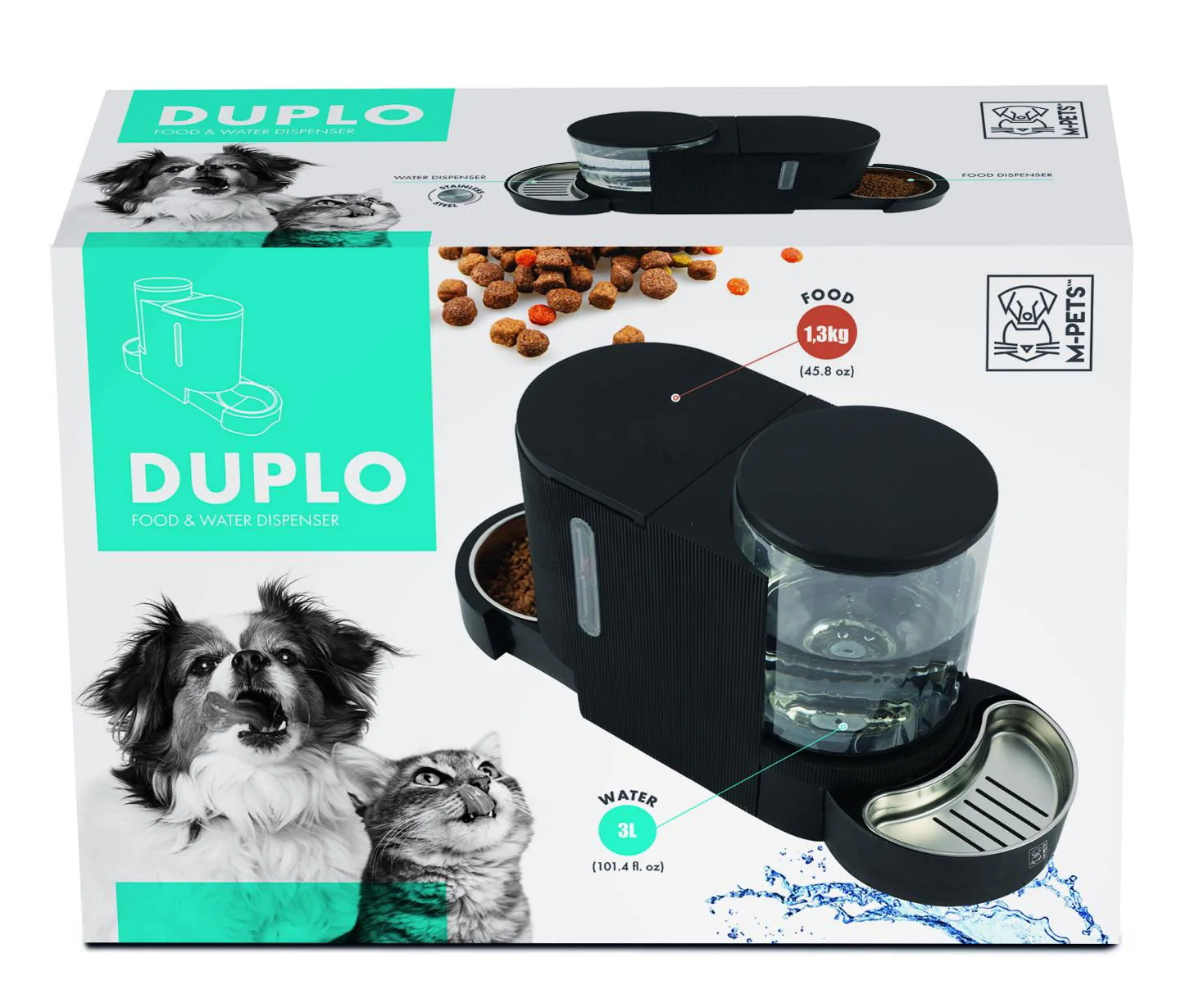 M-PETS Duplo Food & Water Dispenser - 3 L-1.3 Kg - Image 2