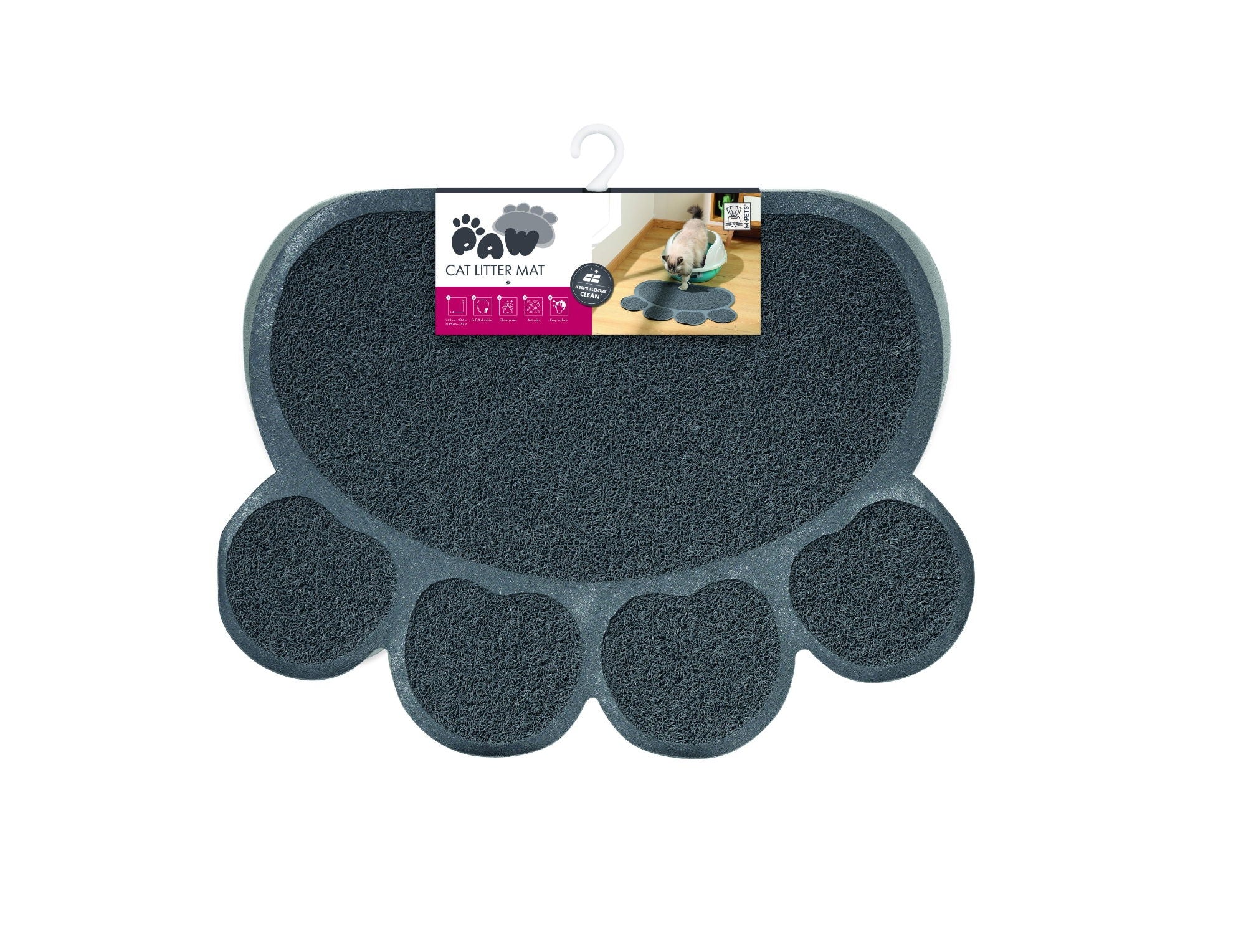 M-PETS Paw Cat Litter Mat Grey - Image 3