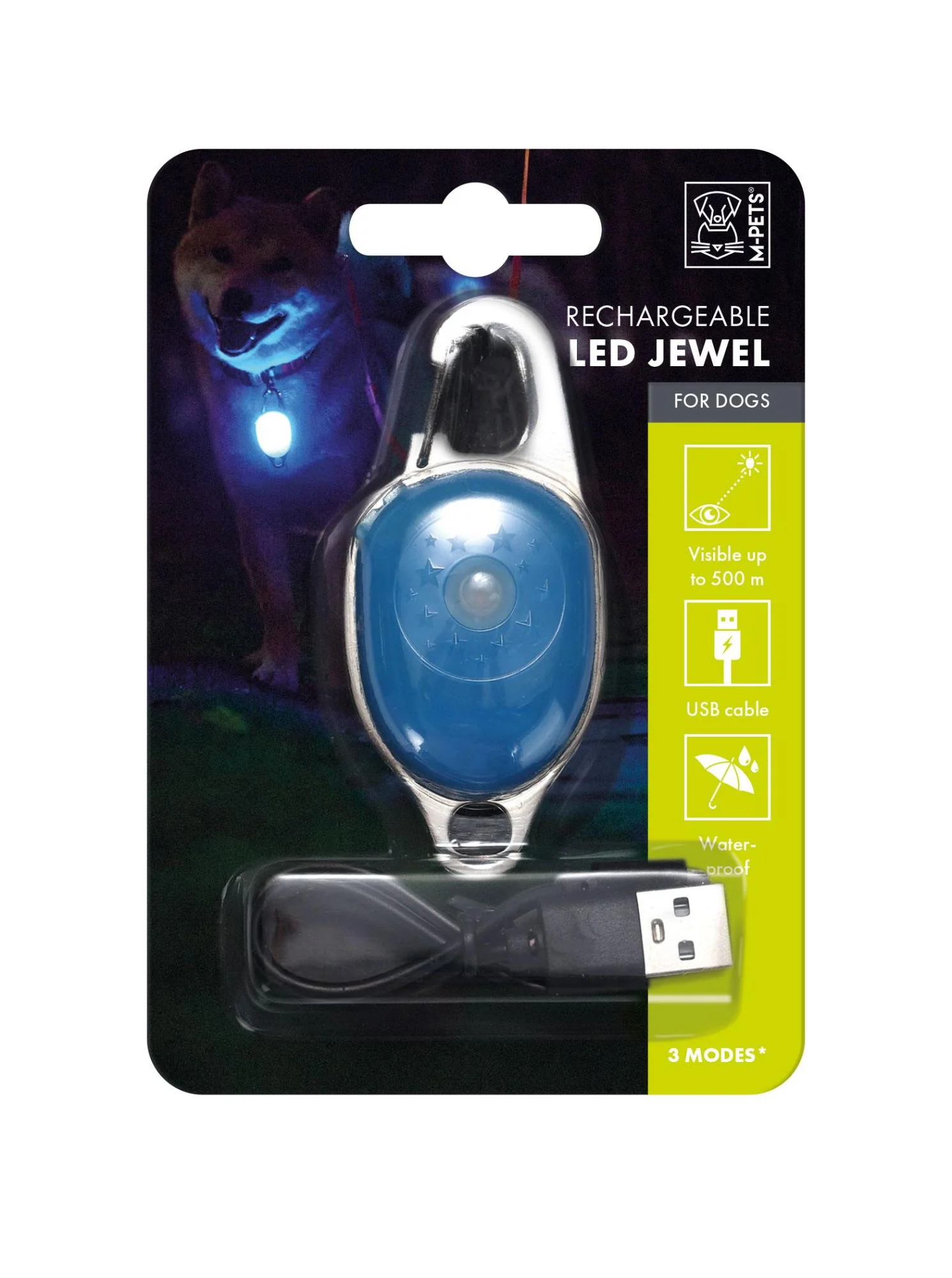 M-PETS Rechargeable Led Jewel For Dog - Blue