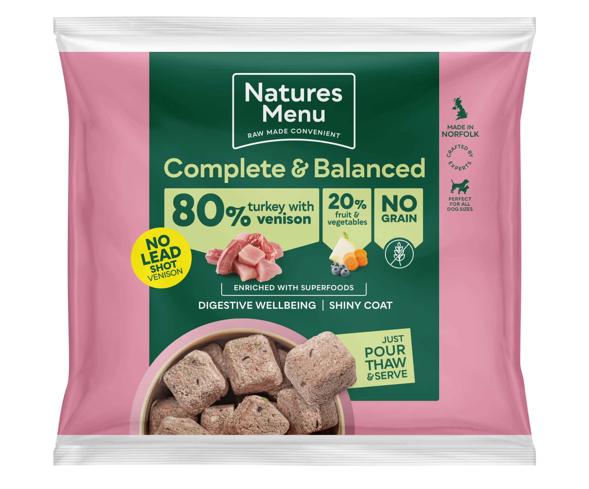 Natures Menu 80/20 Turkey and Venison Nuggets with Superfoods 1kg