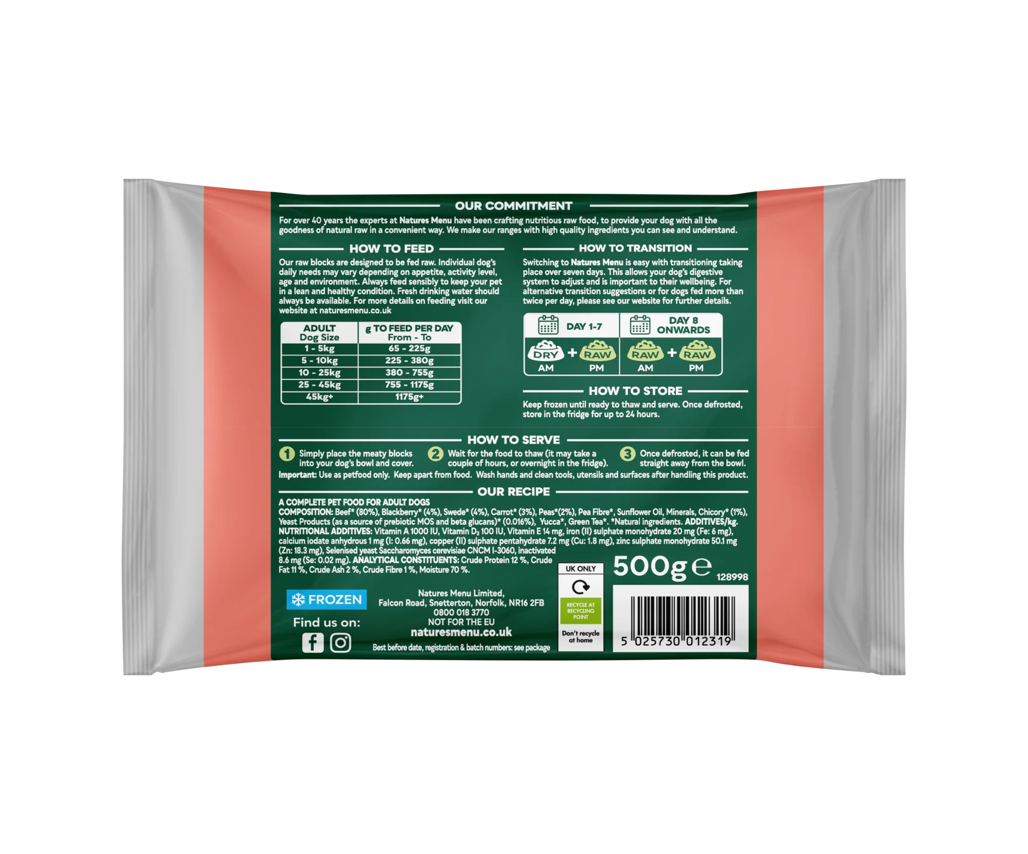 Natures Menu Complete & Balanced 80/20 Blocks Beef 500g - Image 2