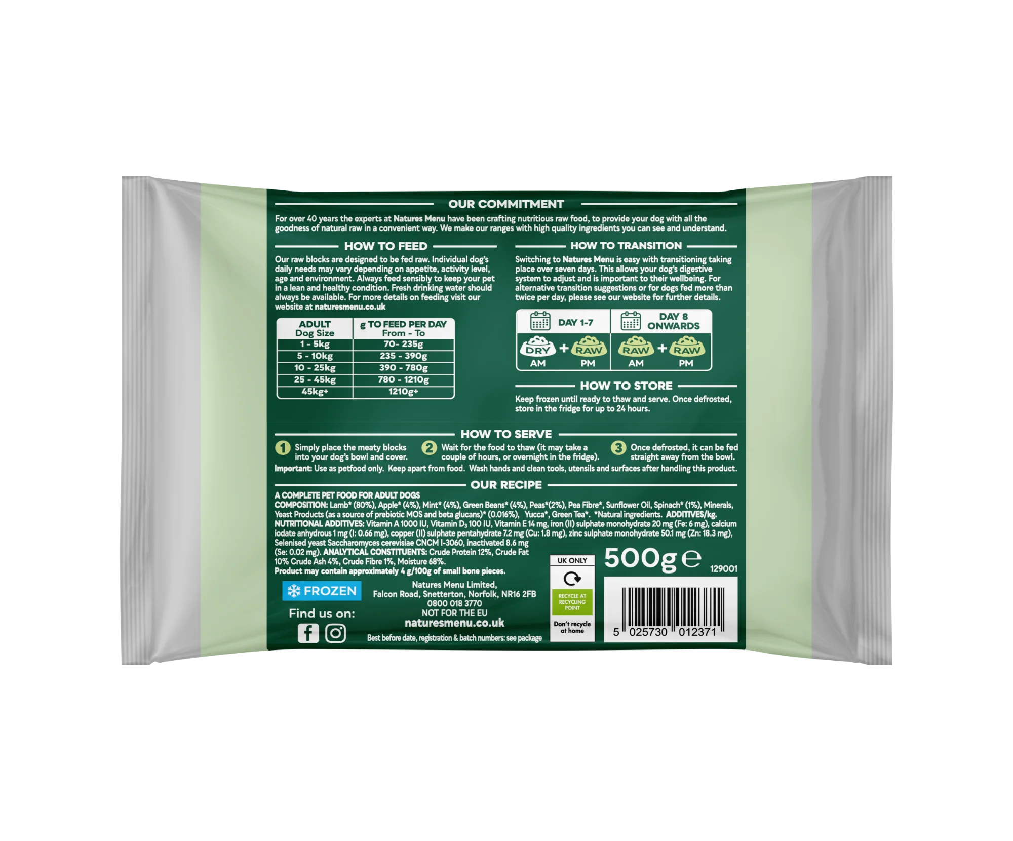 Natures Menu Complete & Balanced 80/20 Blocks Lamb 500g - Image 2