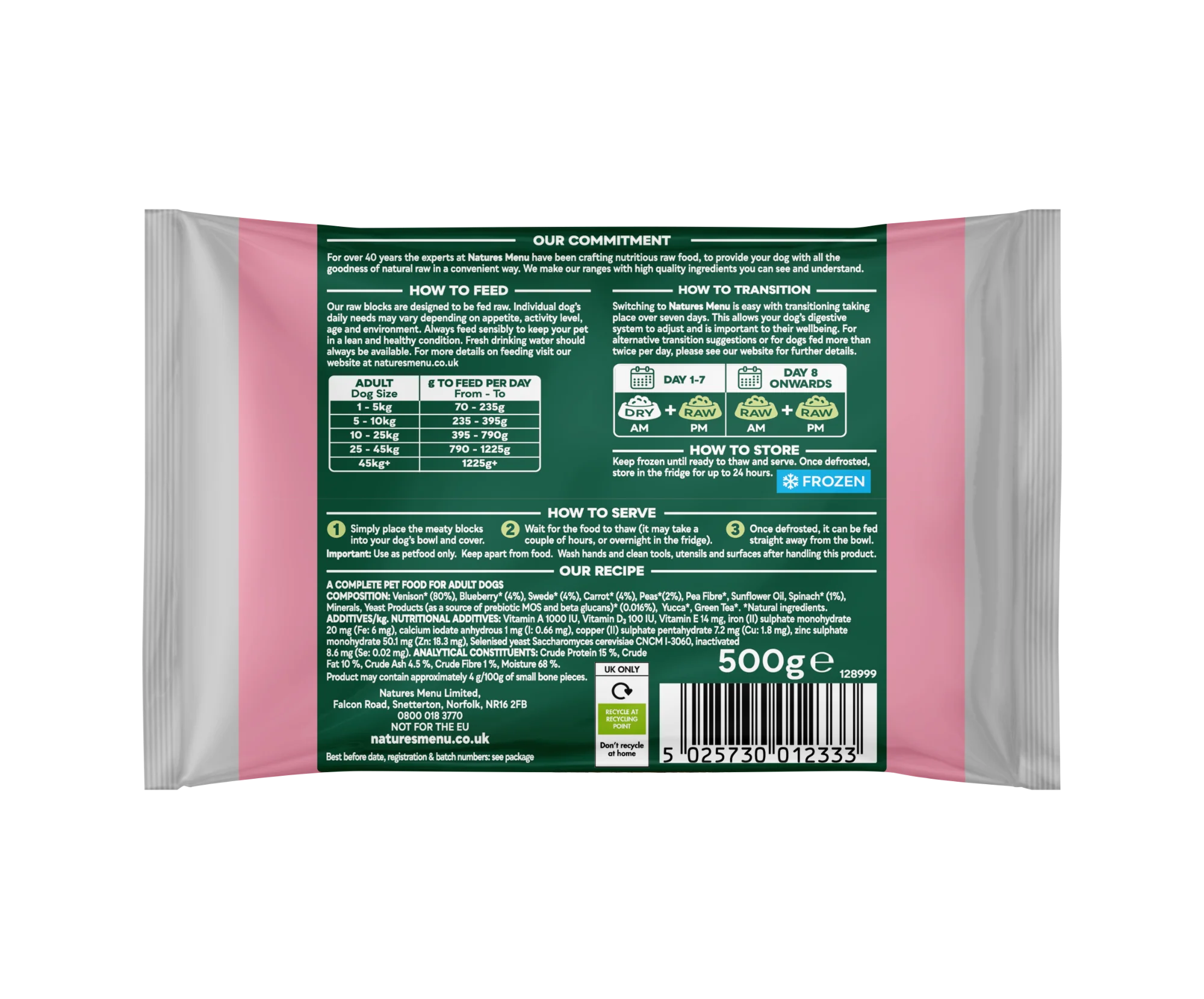 Natures Menu Complete & Balanced 80/20 Blocks Venison 500g - Image 2