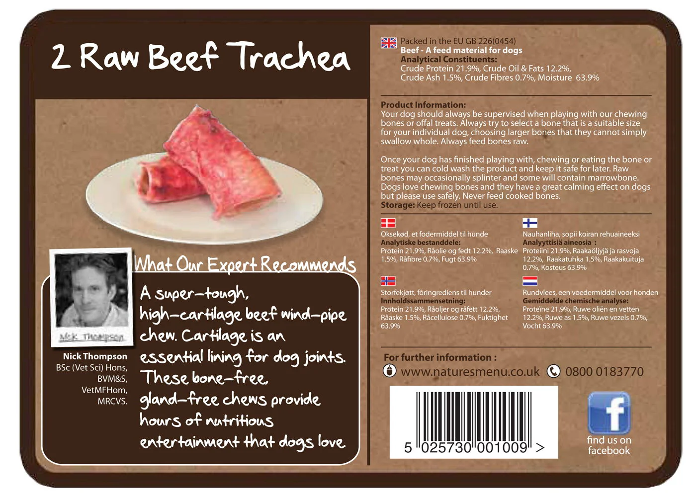 Natures Menu Dog Raw Frozen Chews Beef Trachea 2pce