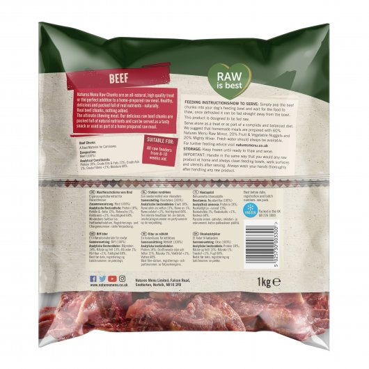 Natures Menu Dog Raw Frozen Meat Chunks Beef 1kg - Image 2
