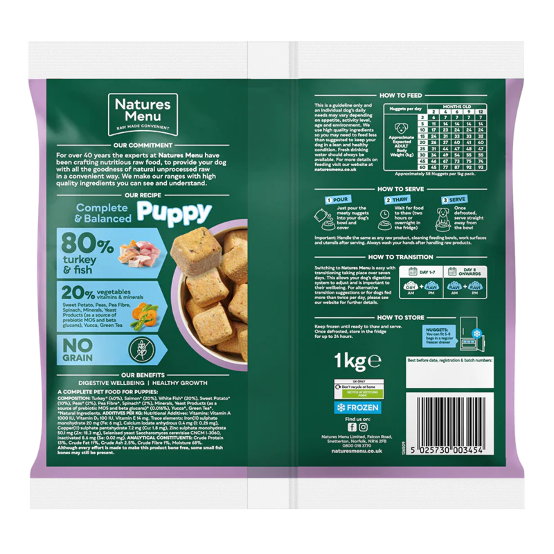 Natures Menu Puppy 80/20 Complete and Balanced Turkey & Fish 1kg - Image 2