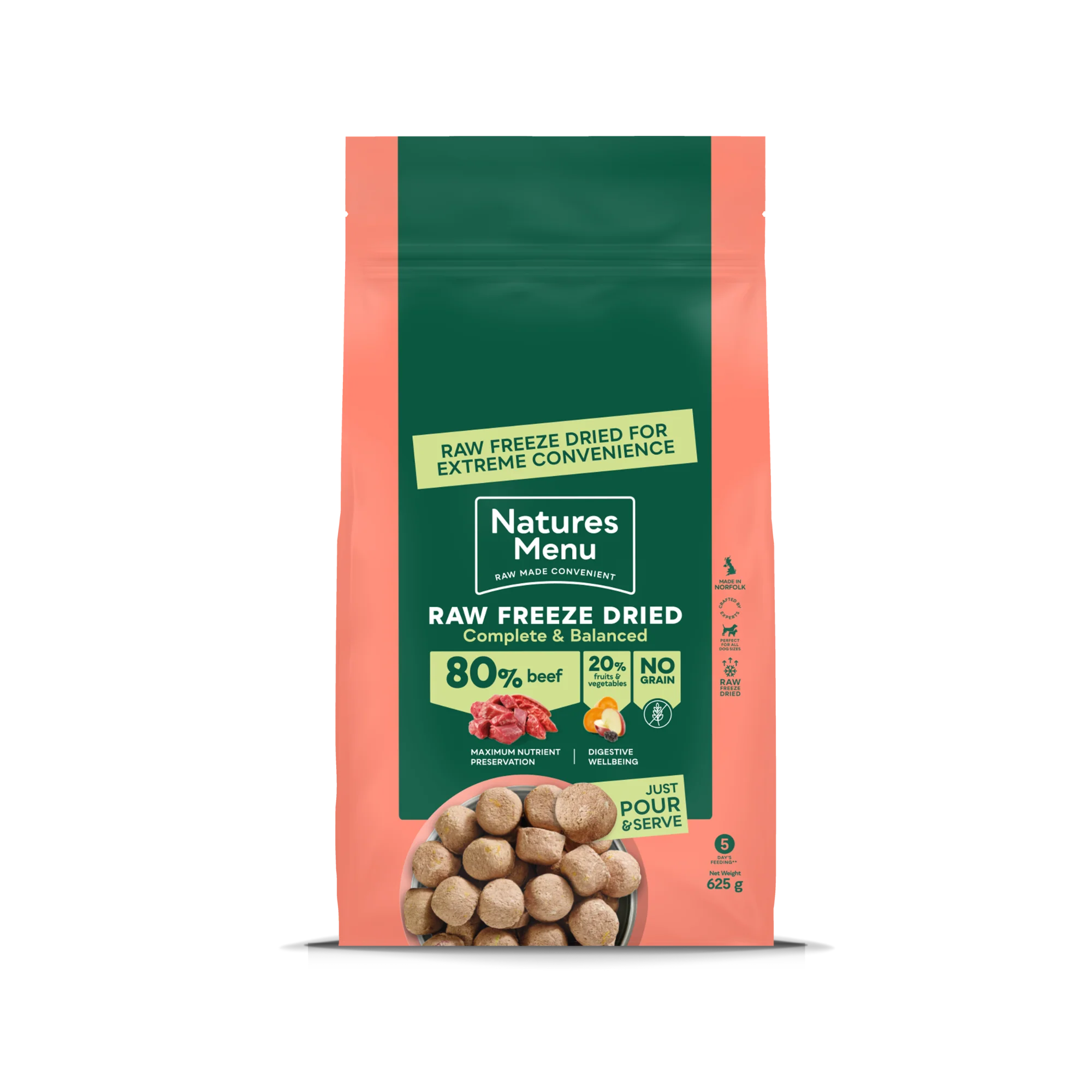 Natures Menu Raw Freeze Dried Complete & Balanced 80/20 Beef 625g