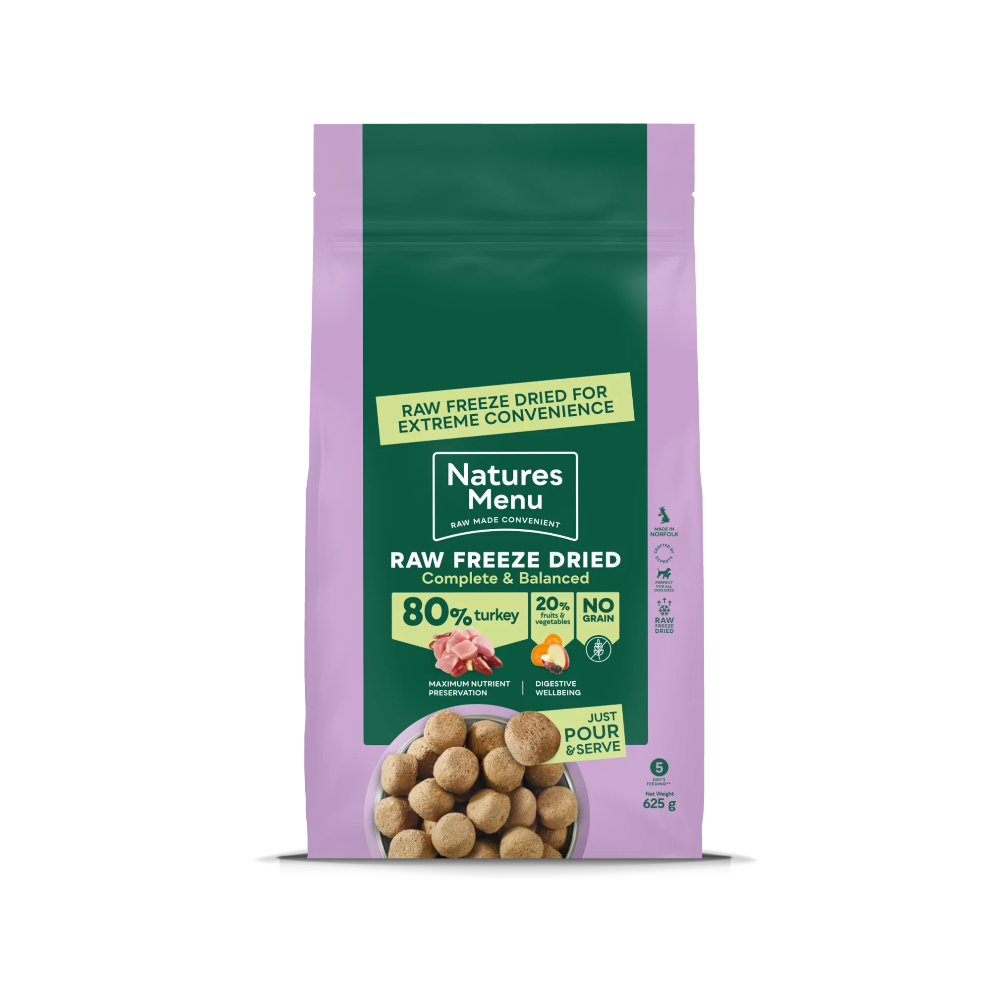 Natures Menu Raw Freeze Dried Complete & Balanced 80/20 Turkey 625g