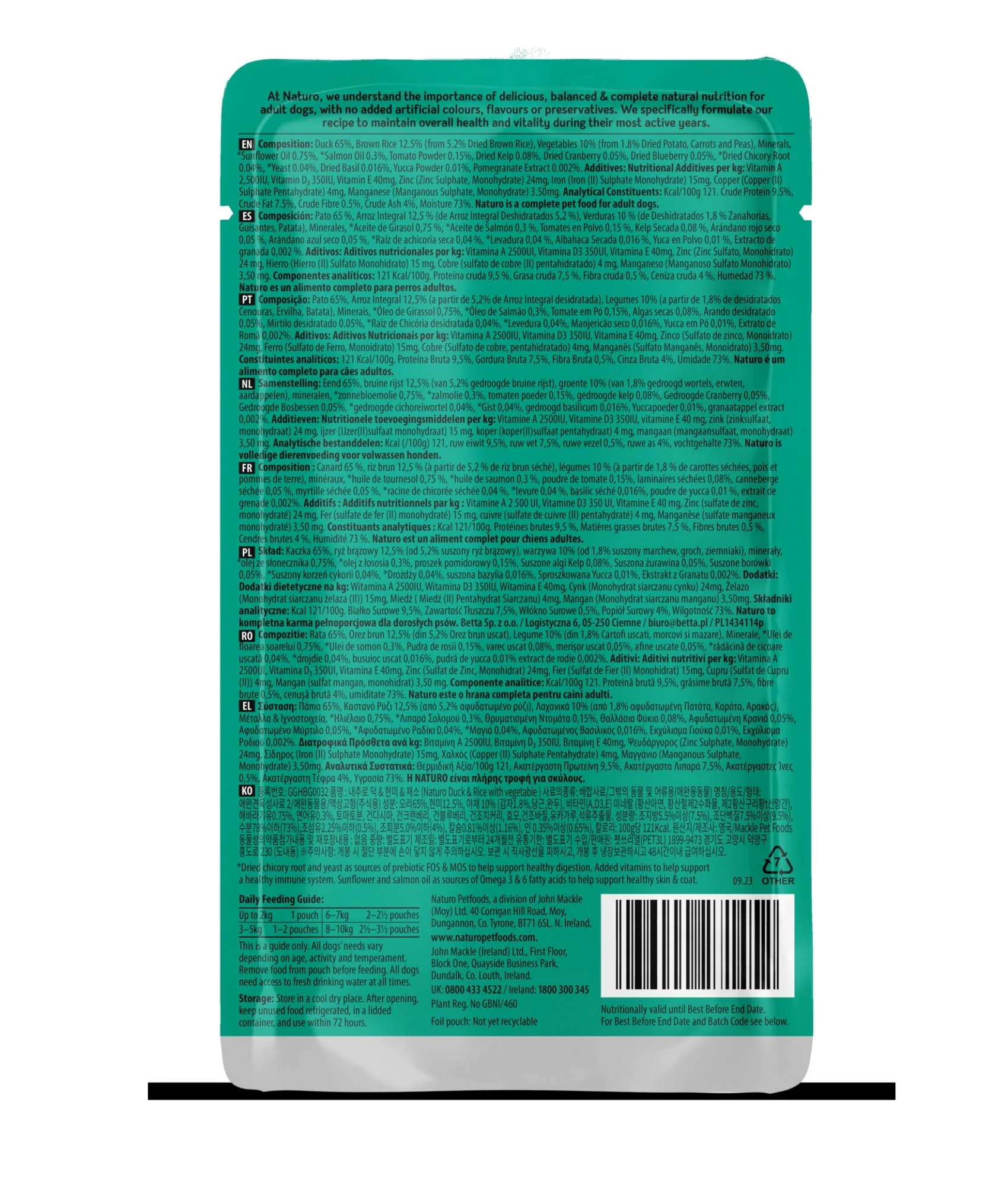 Naturo Adult Mini Duck with Rice & Vegetables 150g Pouch - Image 2