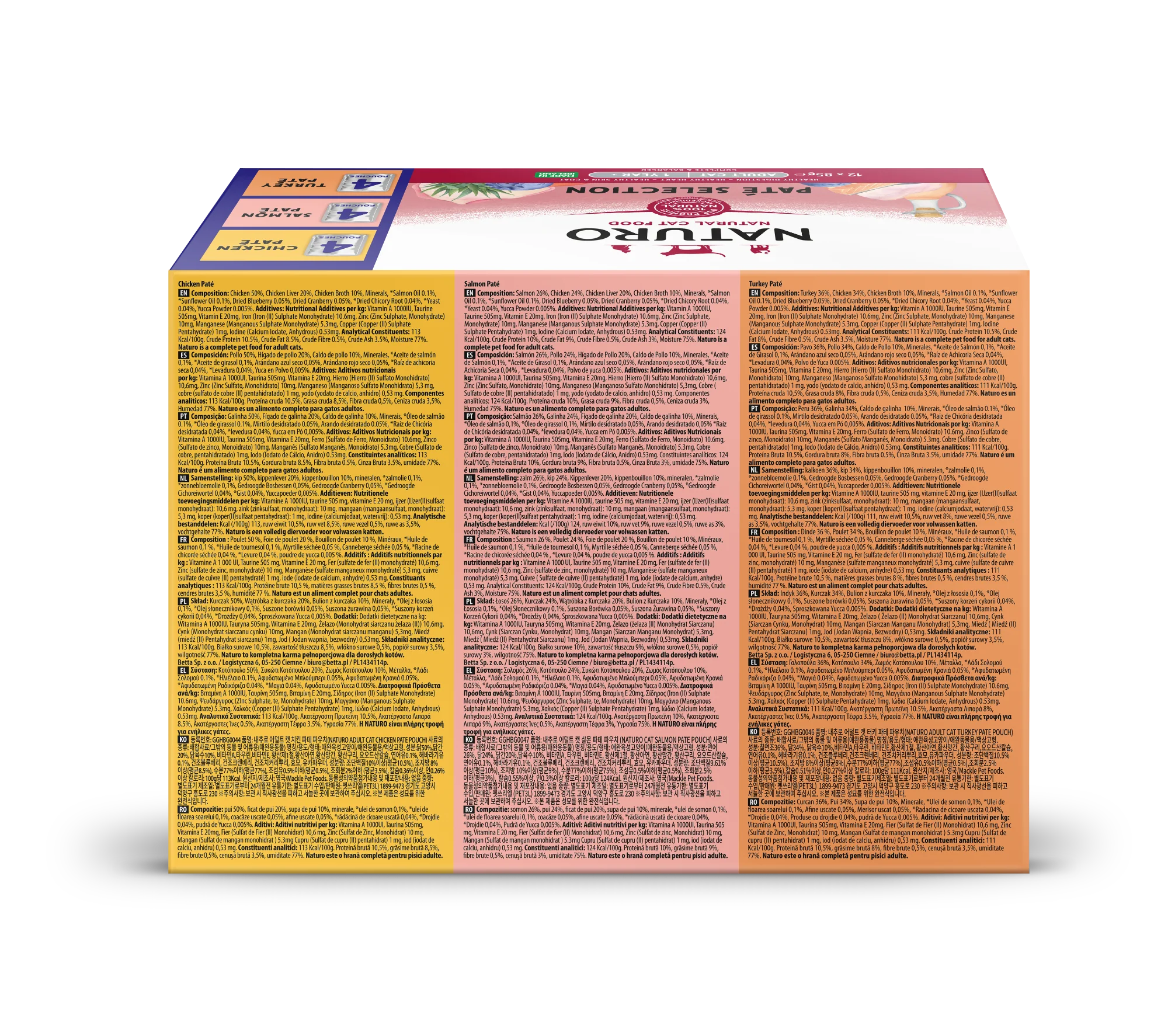 Naturo Cat Pouch Adult Variety Paté 12 pack x 4