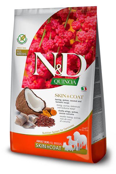 N&D Quinoa Dog Skin & Coat. Herring & Coconut Adult Med/Maxi 2.5 Kg