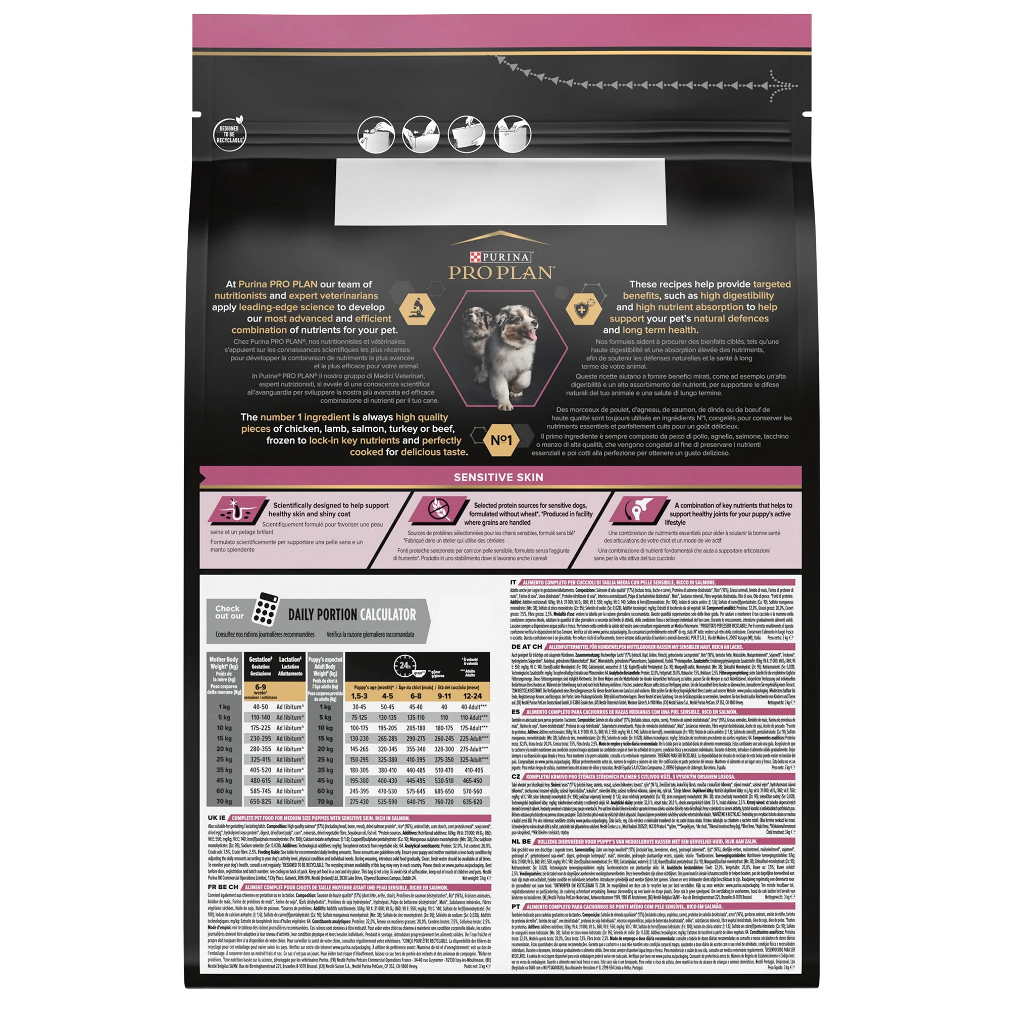 Pro Plan Dog Pup Optiderma Med Breed Sens Skin Salmon 3kg - Image 4