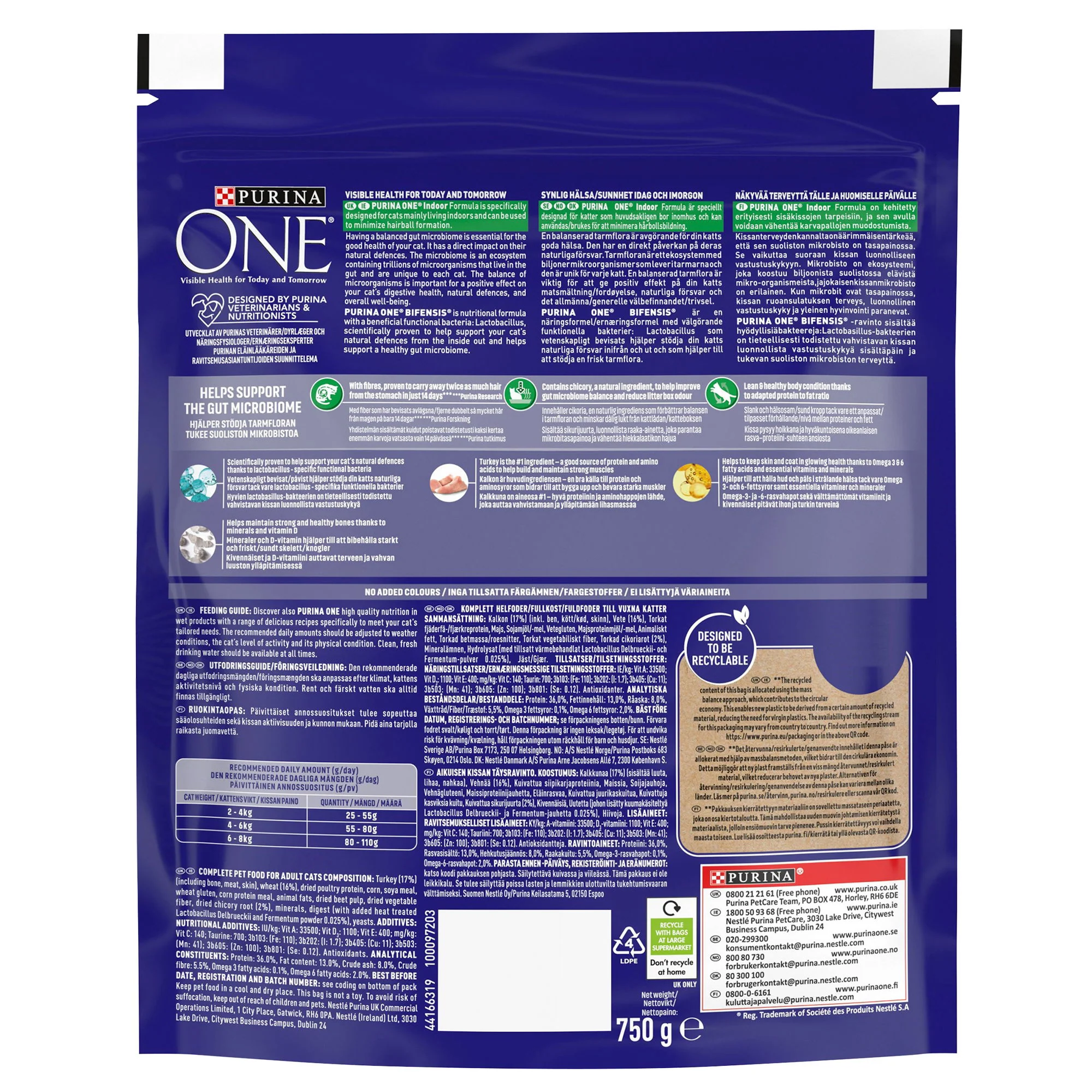 Purina One Indoor Adult Dry Cat Food Turkey 750g - Image 3