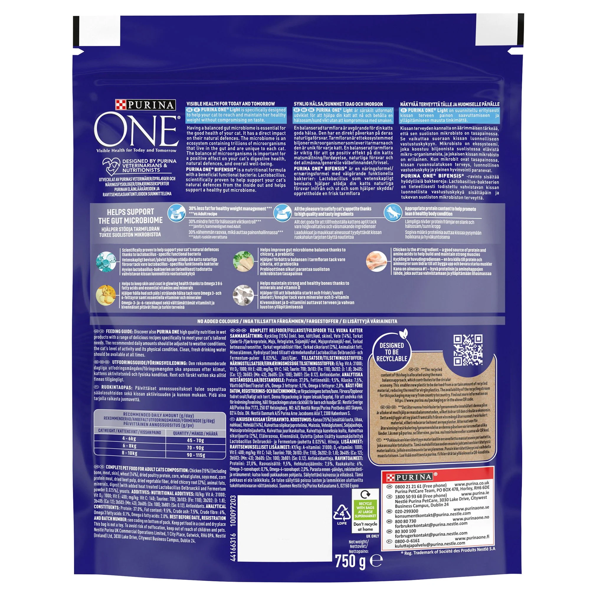 Purina One Light Adult Dry Cat Food Chicken 750g - Image 2