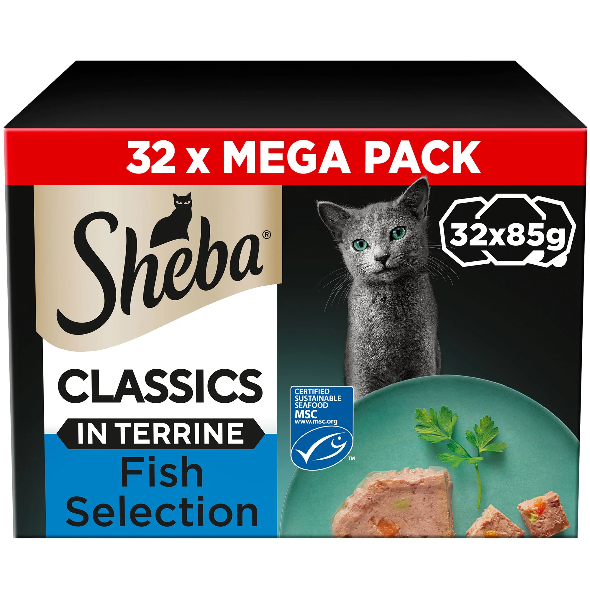 SHEBA Classics Adult Wet Cat Food Ocean Selection in Terrine 32 x 85g Tray